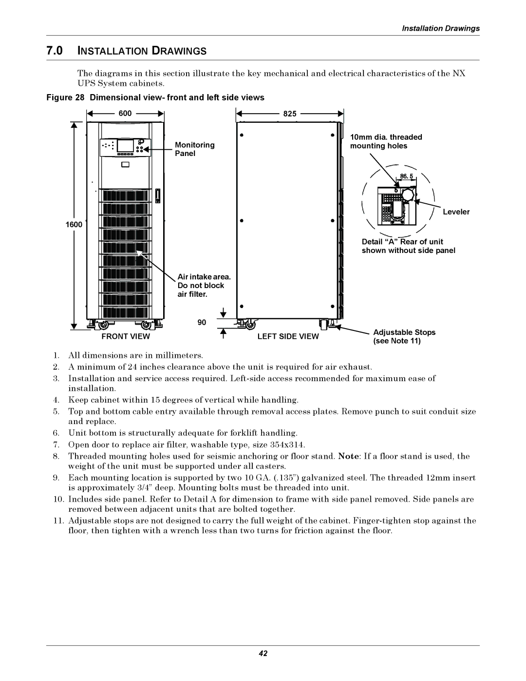 Emerson 10-30kVA, 208V installation manual Installation Drawings 