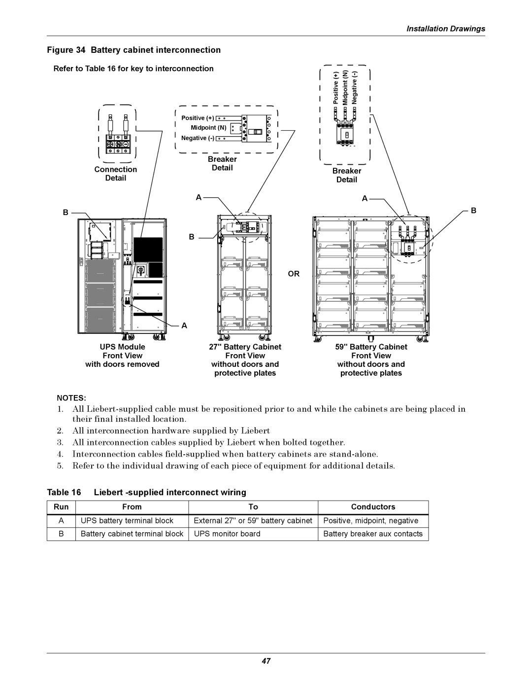 Emerson 208V, 10-30kVA Liebert -supplied interconnect wiring, Refer to for key to interconnection, Run From Conductors 