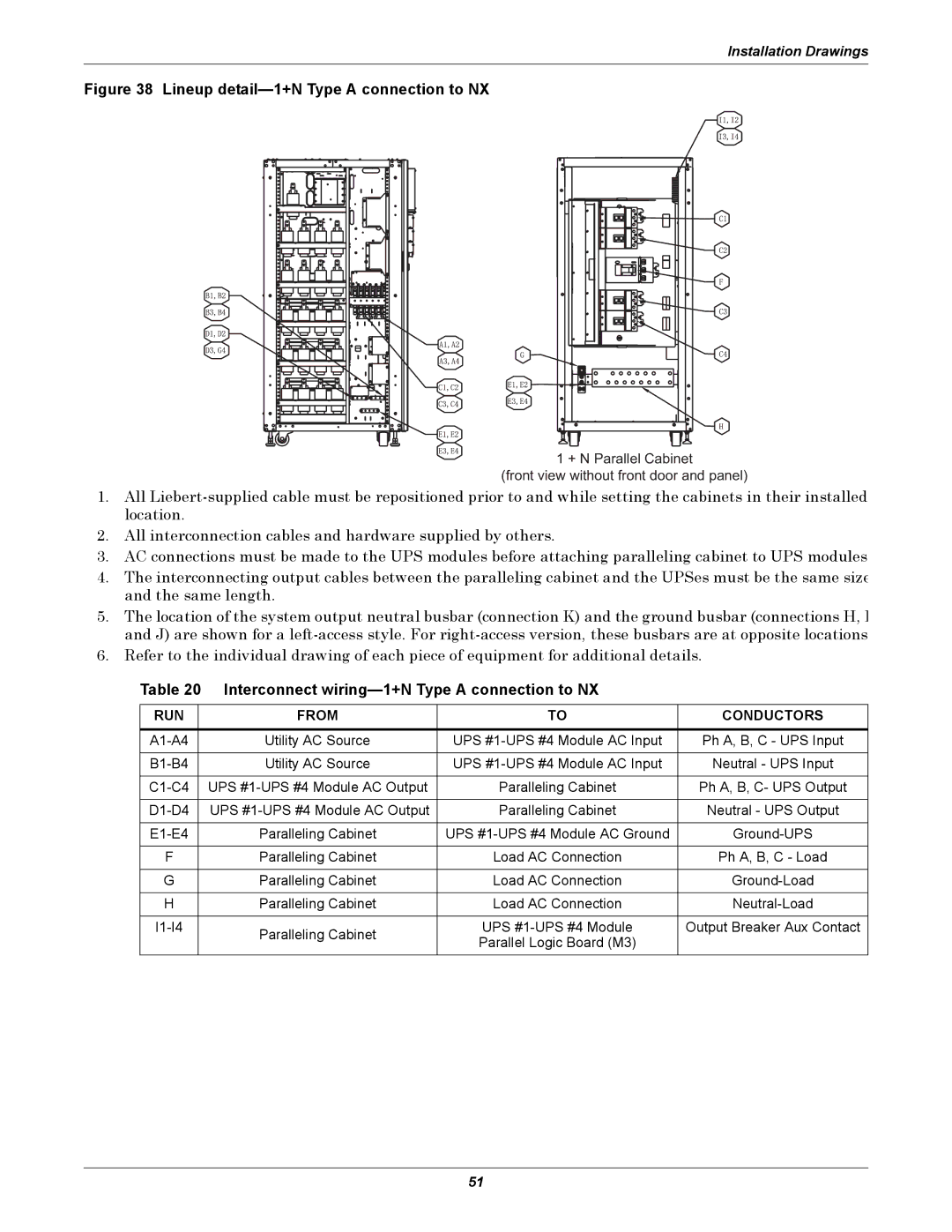 Emerson 208V, 10-30kVA installation manual Interconnect wiring-1+N Type a connection to NX 