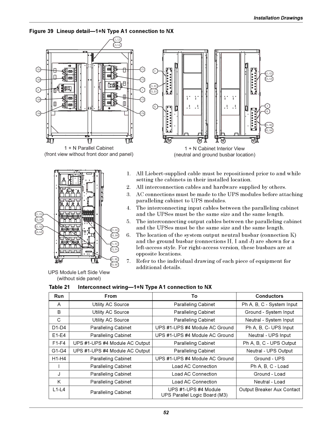 Emerson 10-30kVA, 208V installation manual Interconnect wiring-1+N Type A1 connection to NX 