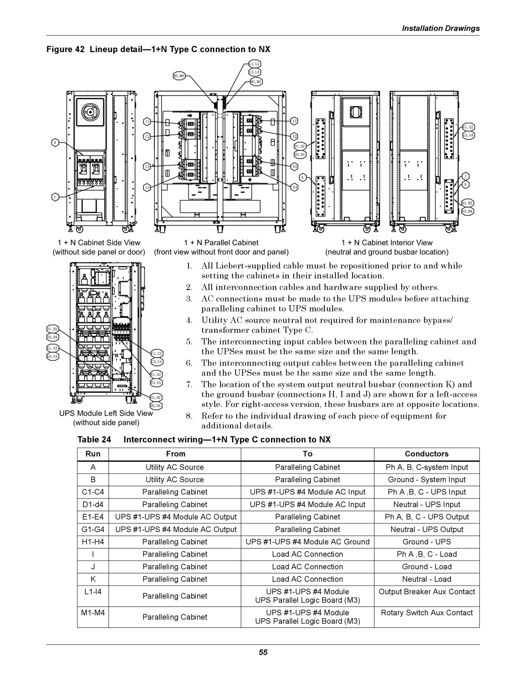 Emerson 208V, 10-30kVA Interconnect wiring-1+N Type C connection to NX, Ph A, B, C-system Input, Ph a ,B, C UPS Input 