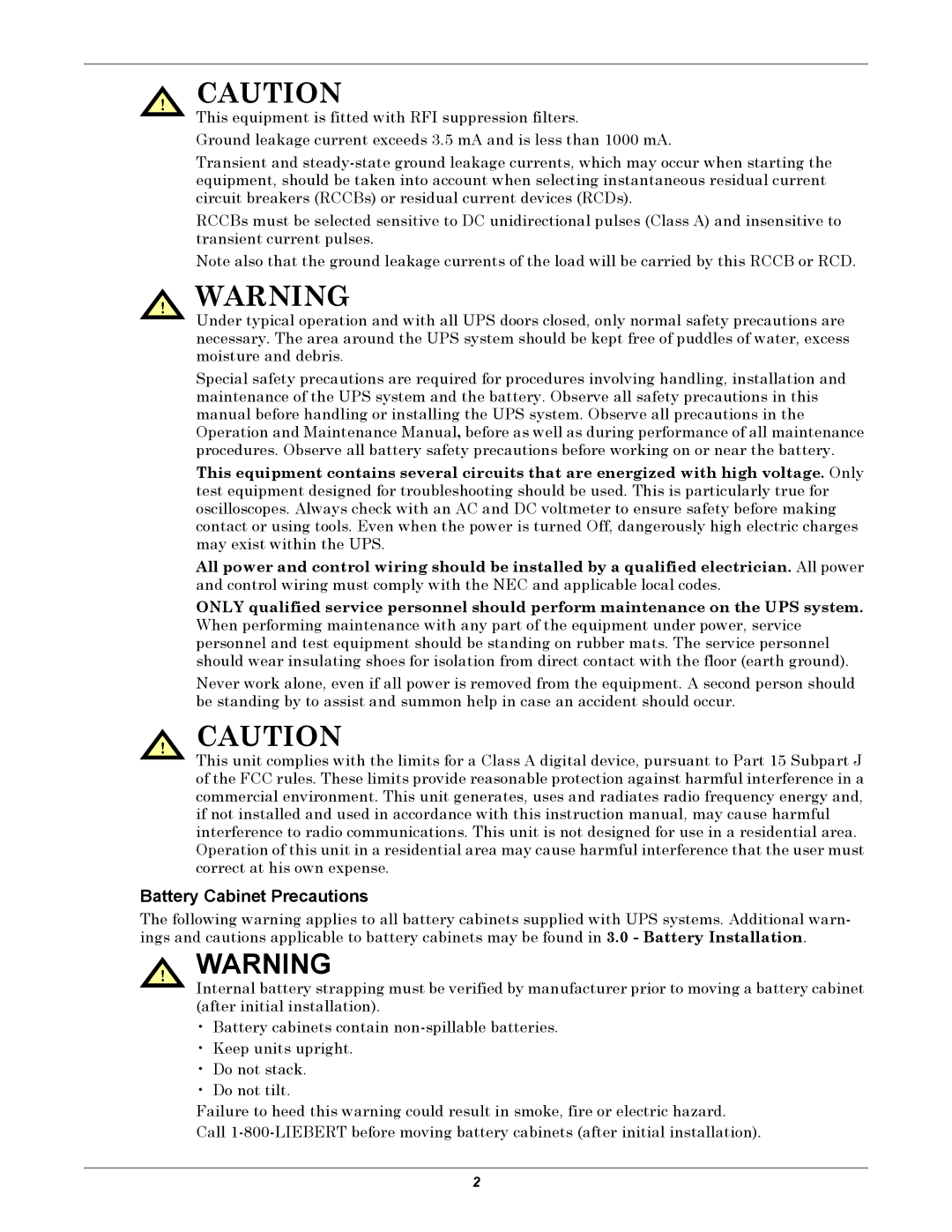 Emerson 10-30kVA, 208V installation manual Battery Cabinet Precautions 