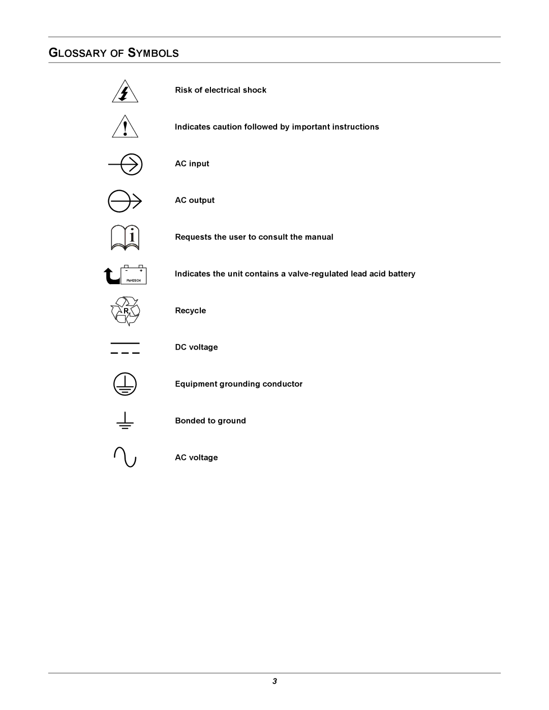 Emerson 208V, 10-30kVA installation manual Glossary of Symbols 