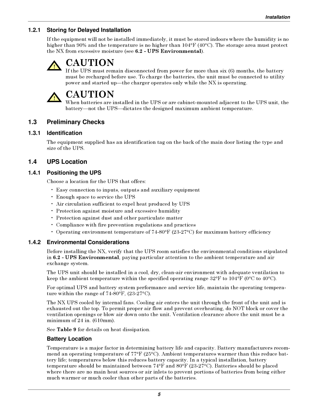 Emerson 10-30kVA installation manual Preliminary Checks, UPS Location 