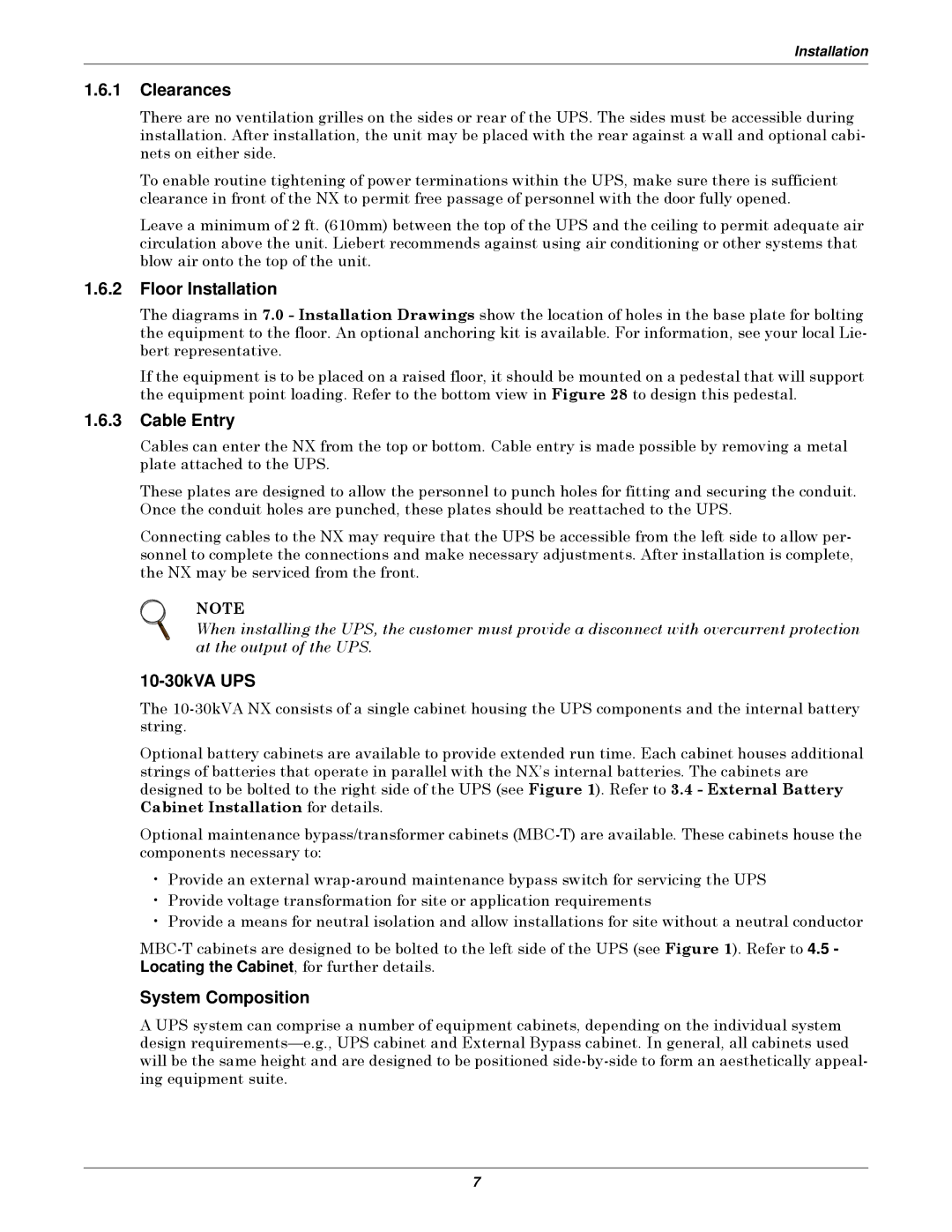 Emerson installation manual Clearances, Floor Installation, Cable Entry, 10-30kVA UPS, System Composition 