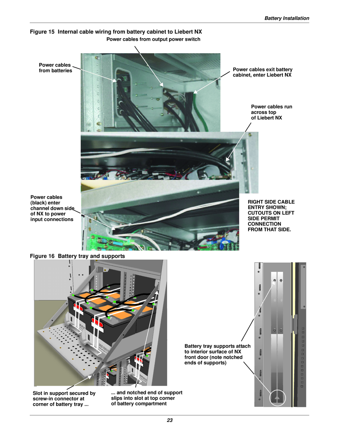 Emerson 10-30kVA Battery tray supports attach, To interior surface of NX, Front door note notched, Ends of supports 