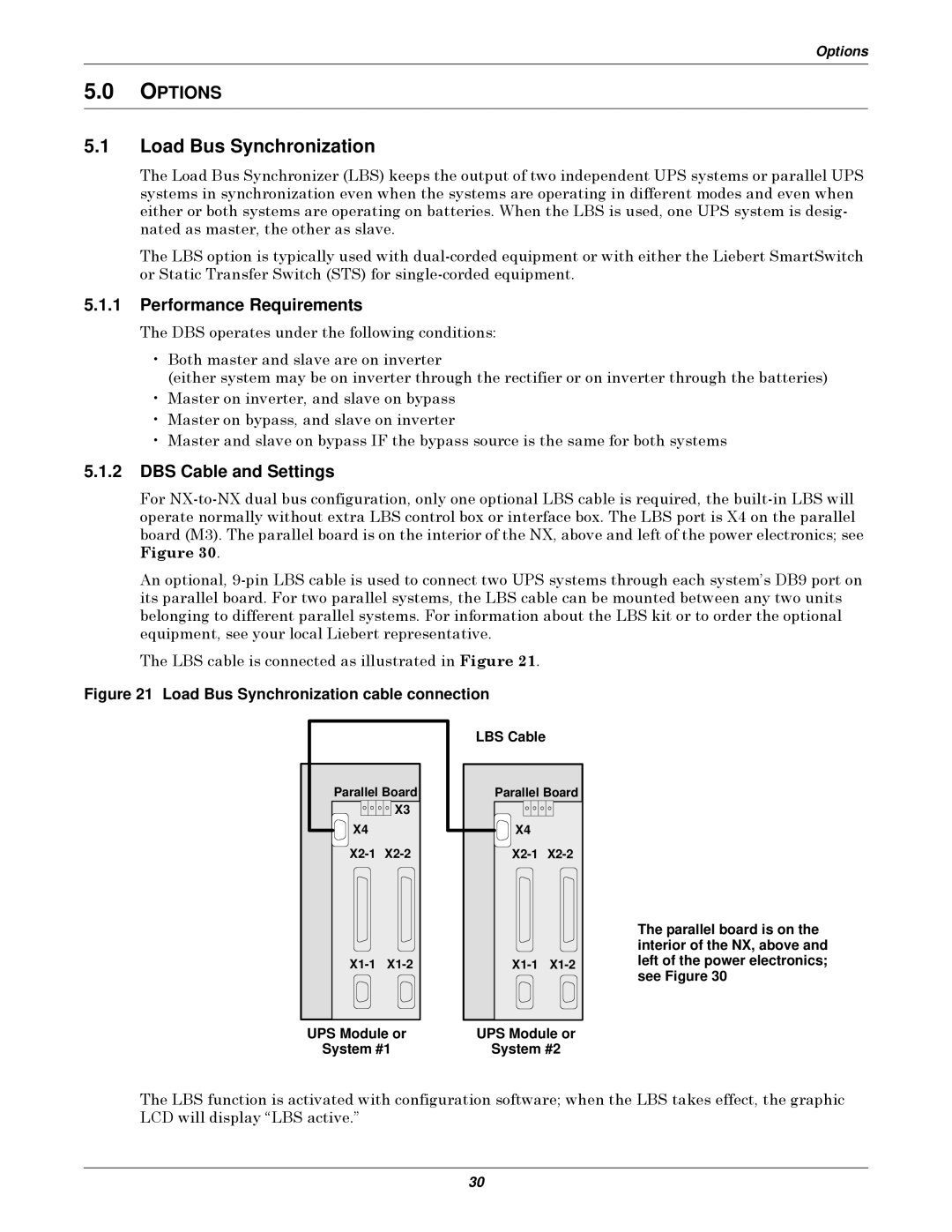 Emerson 10-30kVA Load Bus Synchronization, Performance Requirements, DBS Cable and Settings, LBS Cable, System #2 