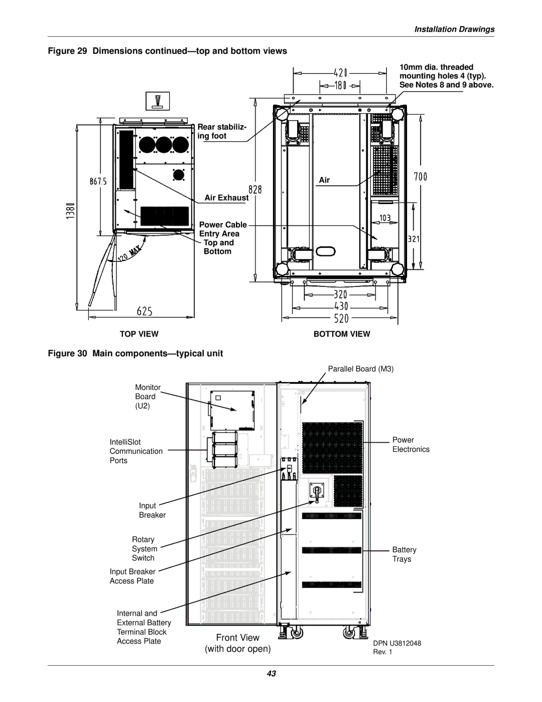 Emerson 10-30kVA installation manual Dimensions -top and bottom views 