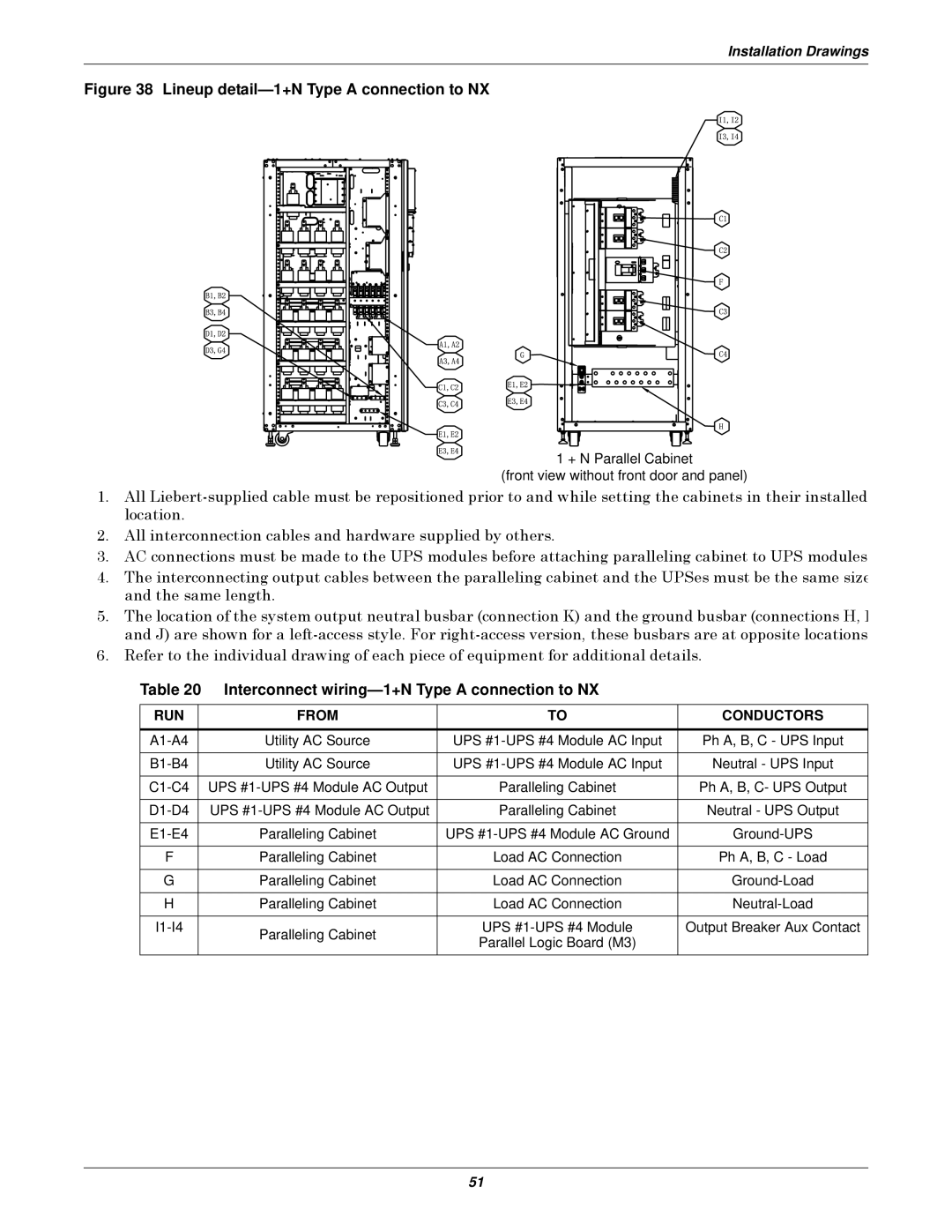 Emerson 10-30kVA Lineup detail-1+N Type a connection to NX, Interconnect wiring-1+N Type a connection to NX 