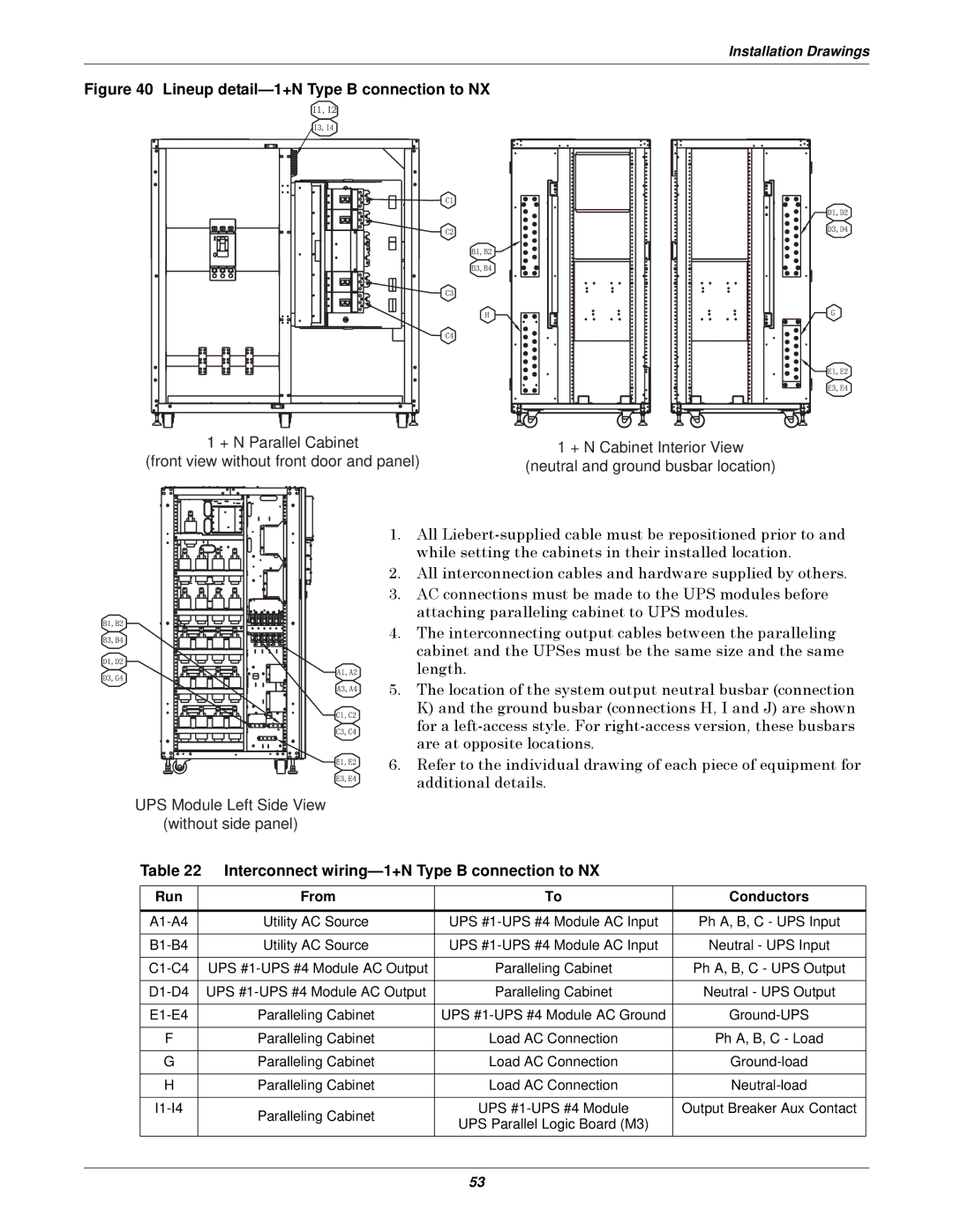 Emerson 10-30kVA Lineup detail-1+N Type B connection to NX, Interconnect wiring-1+N Type B connection to NX 