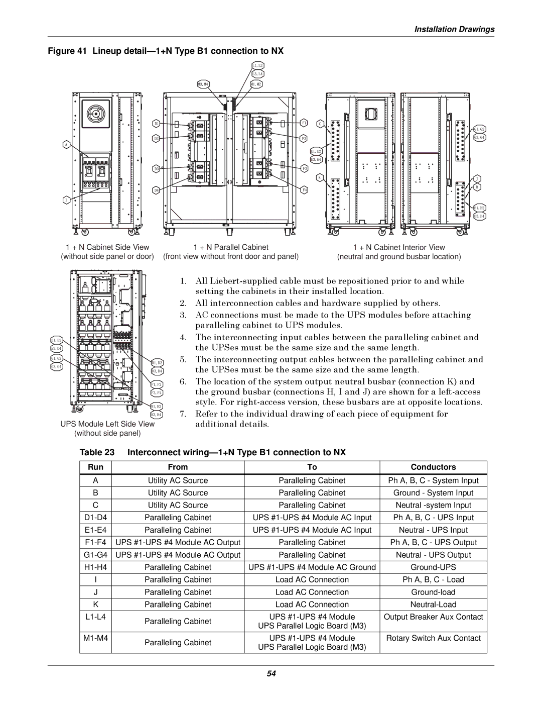 Emerson 10-30kVA Lineup detail-1+N Type B1 connection to NX, Interconnect wiring-1+N Type B1 connection to NX 