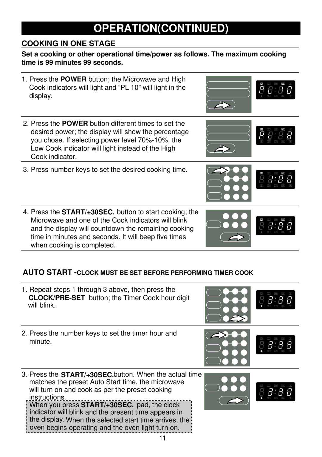 Emerson 1000W owner manual Cooking in ONE Stage 