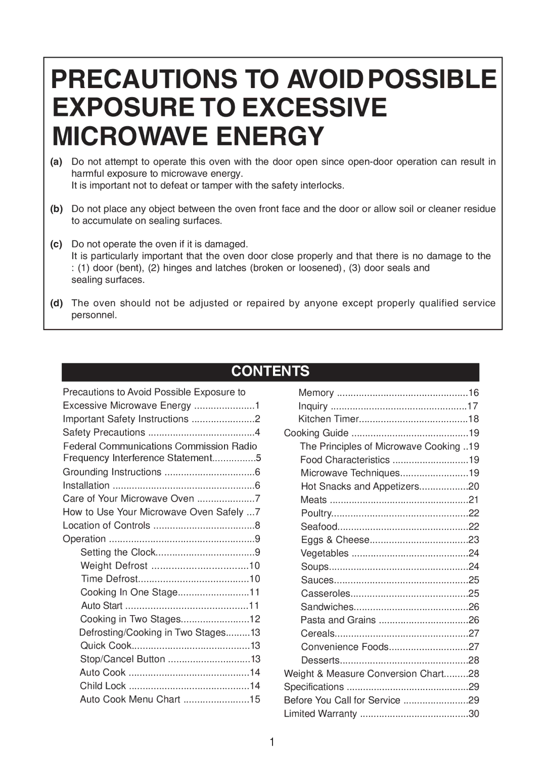 Emerson 1000W owner manual Contents 