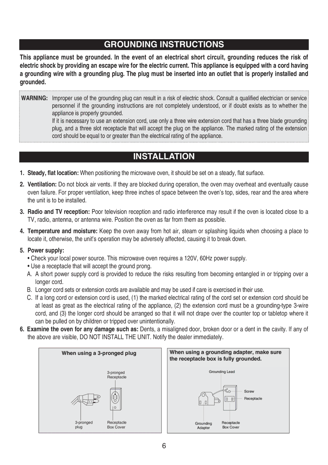 Emerson 1000W owner manual Grounding Instructions 