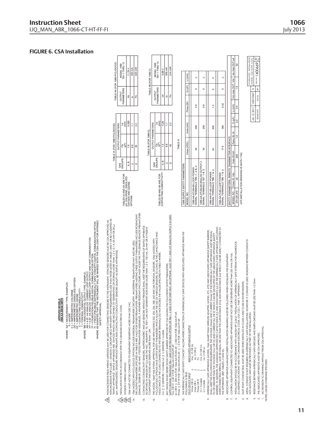 Emerson 1066 instruction sheet CSA Installation 