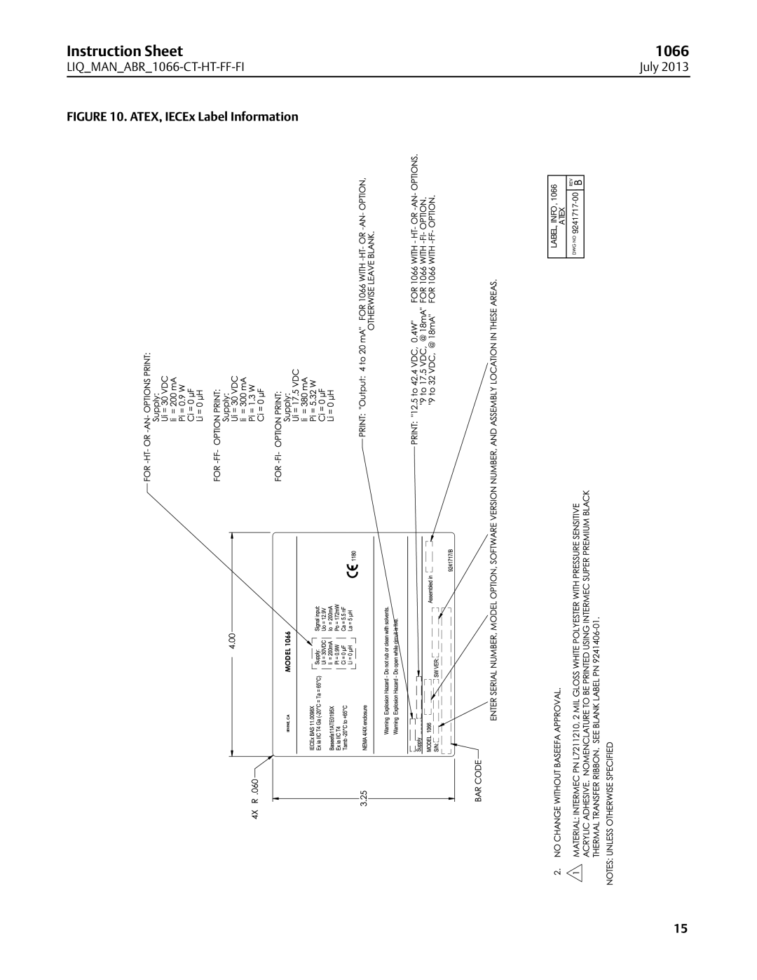 Emerson 1066 instruction sheet ATEX, IECEx Label Information 