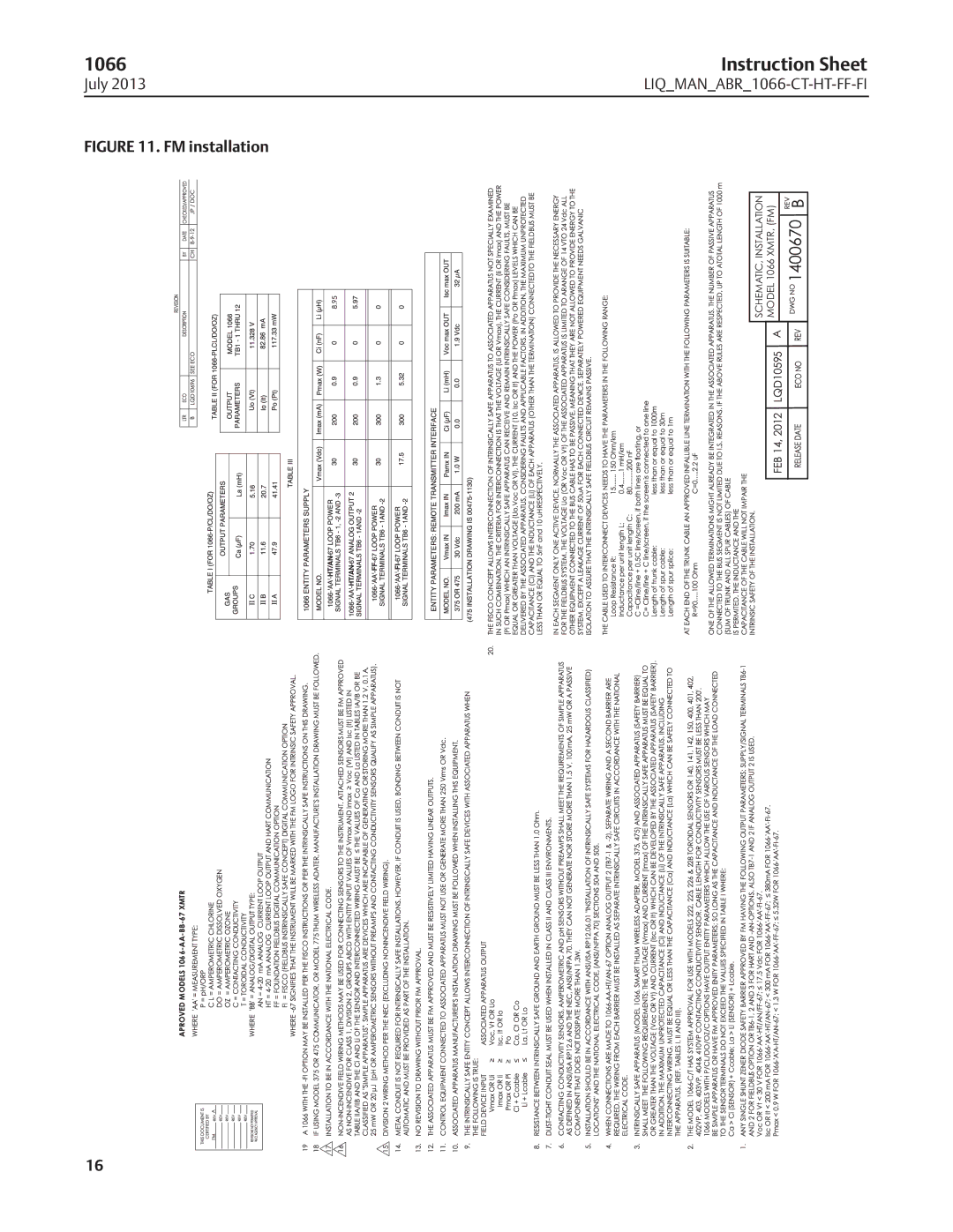 Emerson 1066 instruction sheet FM installation 