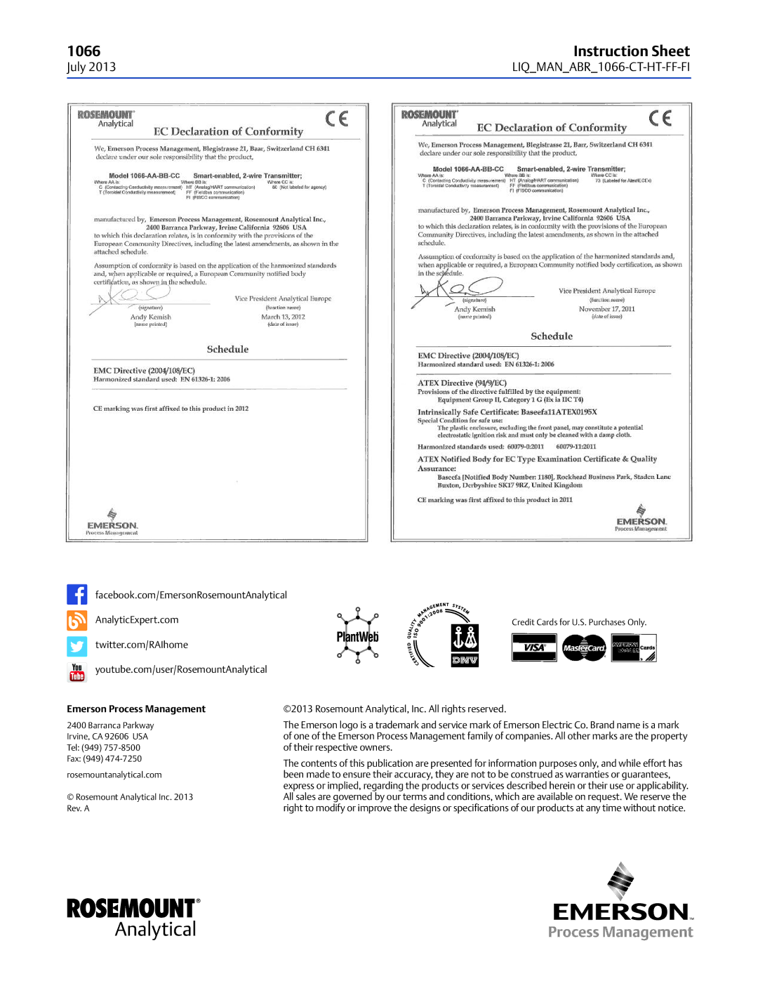 Emerson 1066 instruction sheet Emerson Process Management 