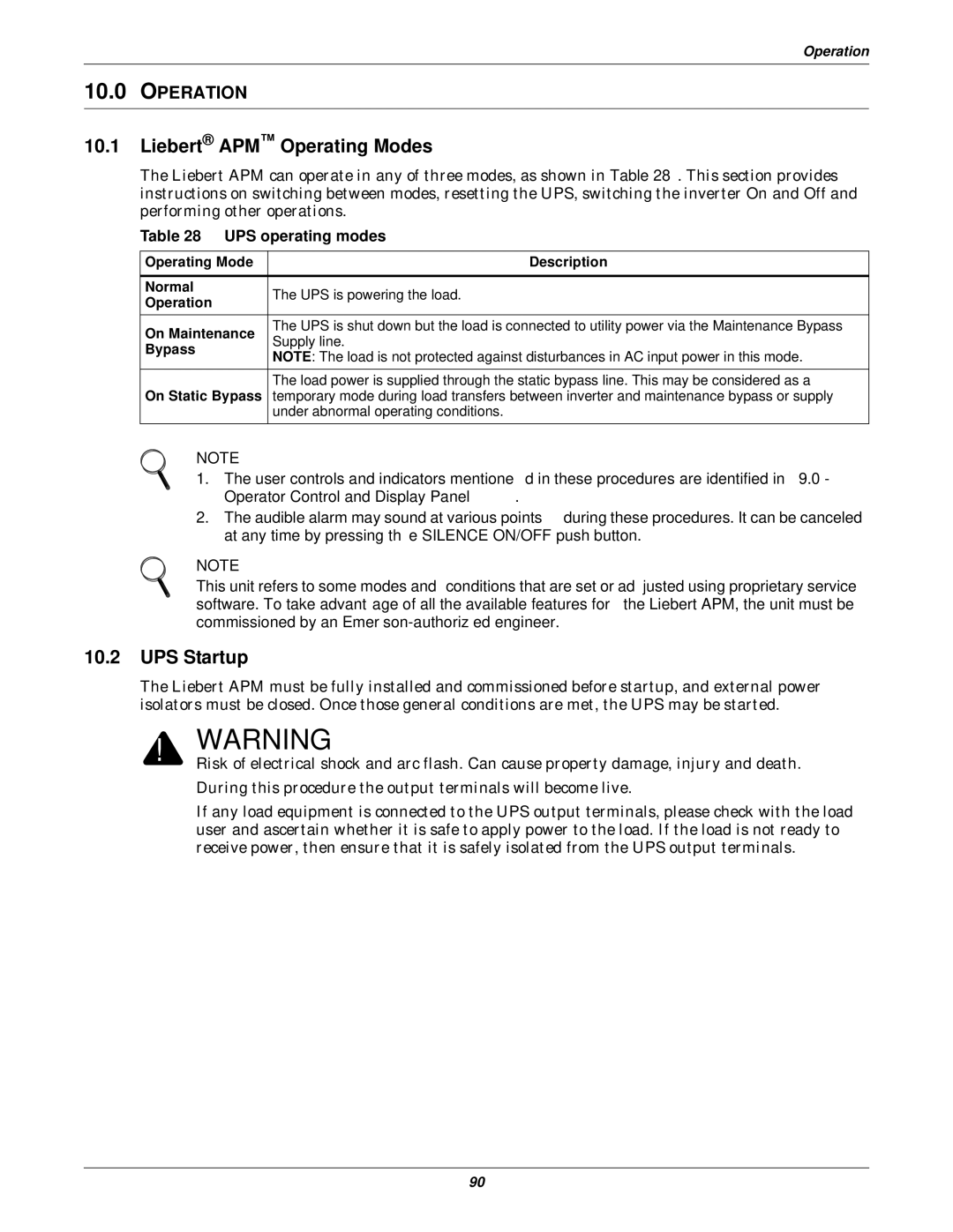 Emerson 115-600V, 115-120, 15-90KVA, 115-208, 115-50/60HZ, 115-480 user manual Liebert APM Operating Modes, UPS Startup 