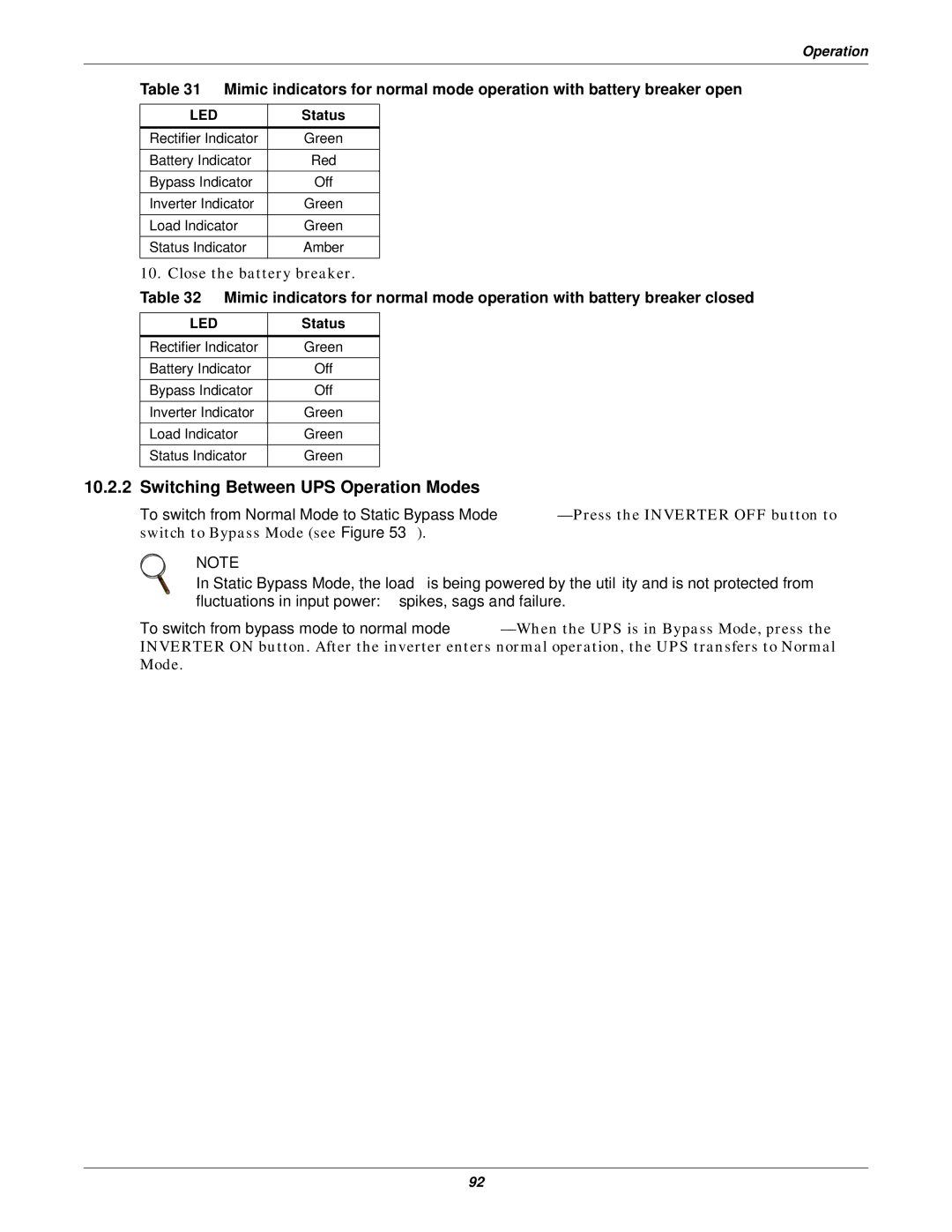 Emerson 115-120, 15-90KVA, 115-208, 115-50/60HZ, 115-600V, 115-480 user manual Switching Between UPS Operation Modes 