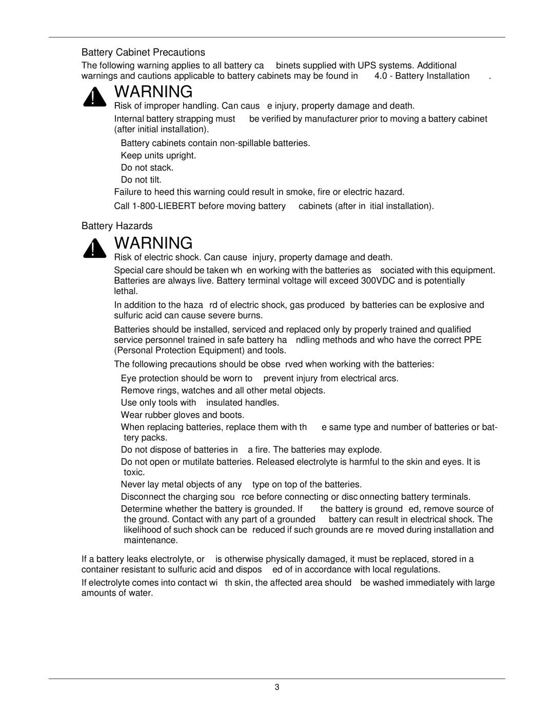 Emerson 15-90KVA, 115-120, 115-208, 115-50/60HZ, 115-600V, 115-480 user manual Battery Cabinet Precautions, Battery Hazards 