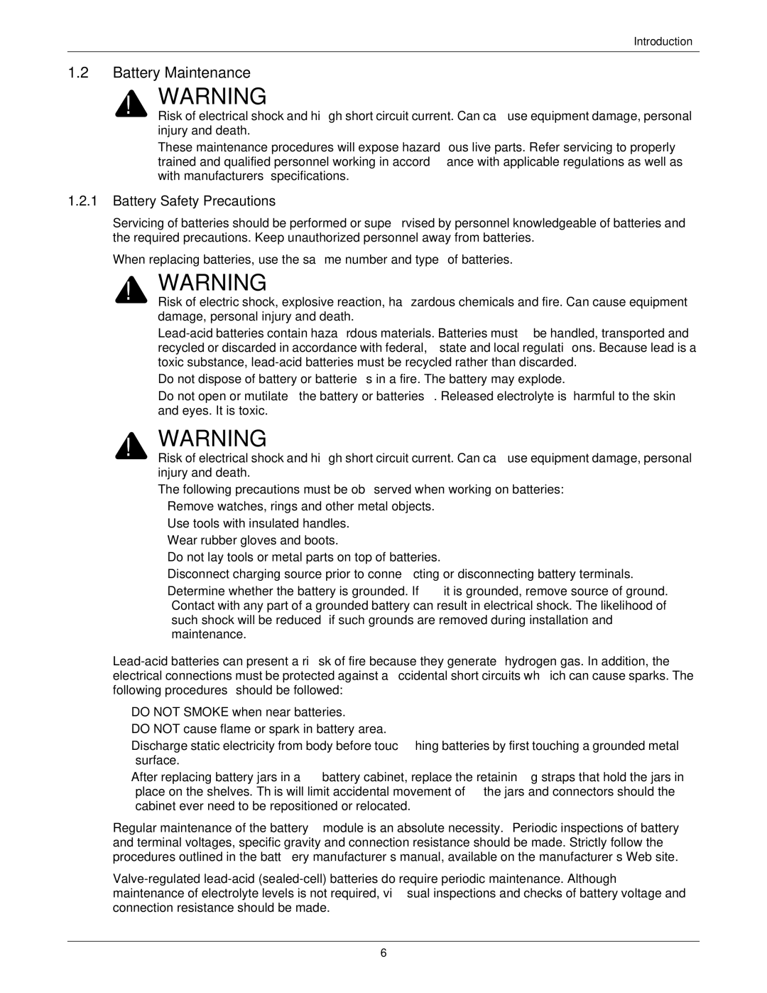 Emerson 115-600V, 115-120, 15-90KVA, 115-208, 115-50/60HZ, 115-480 user manual Battery Maintenance, Battery Safety Precautions 