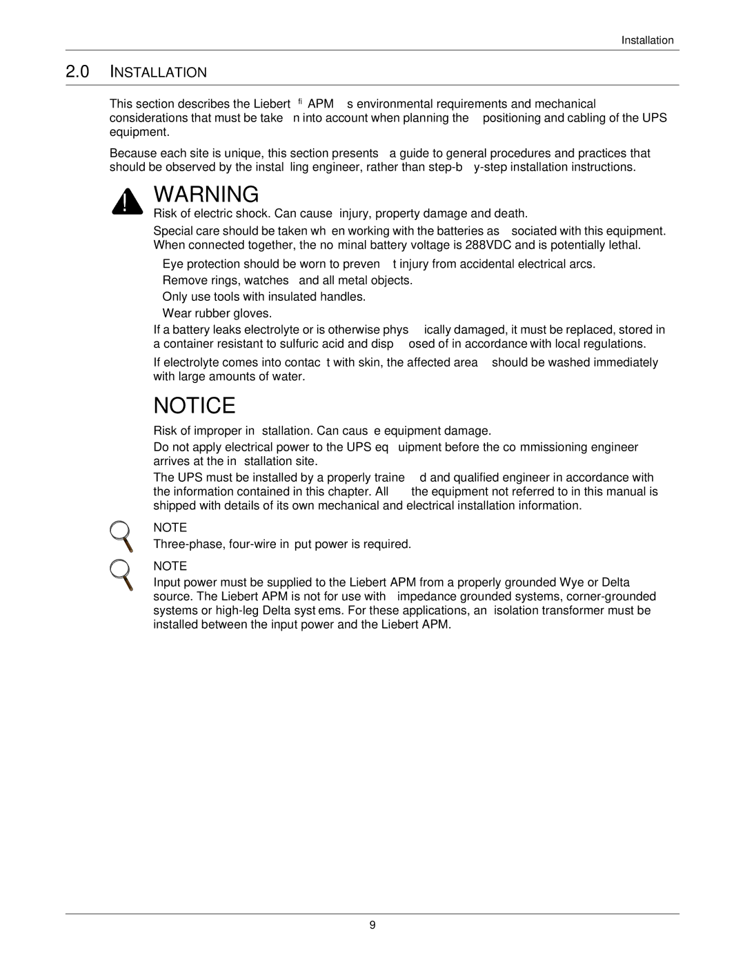 Emerson 15-90KVA, 115-120, 115-208, 115-50/60HZ, 115-600V, 115-480 user manual Installation 