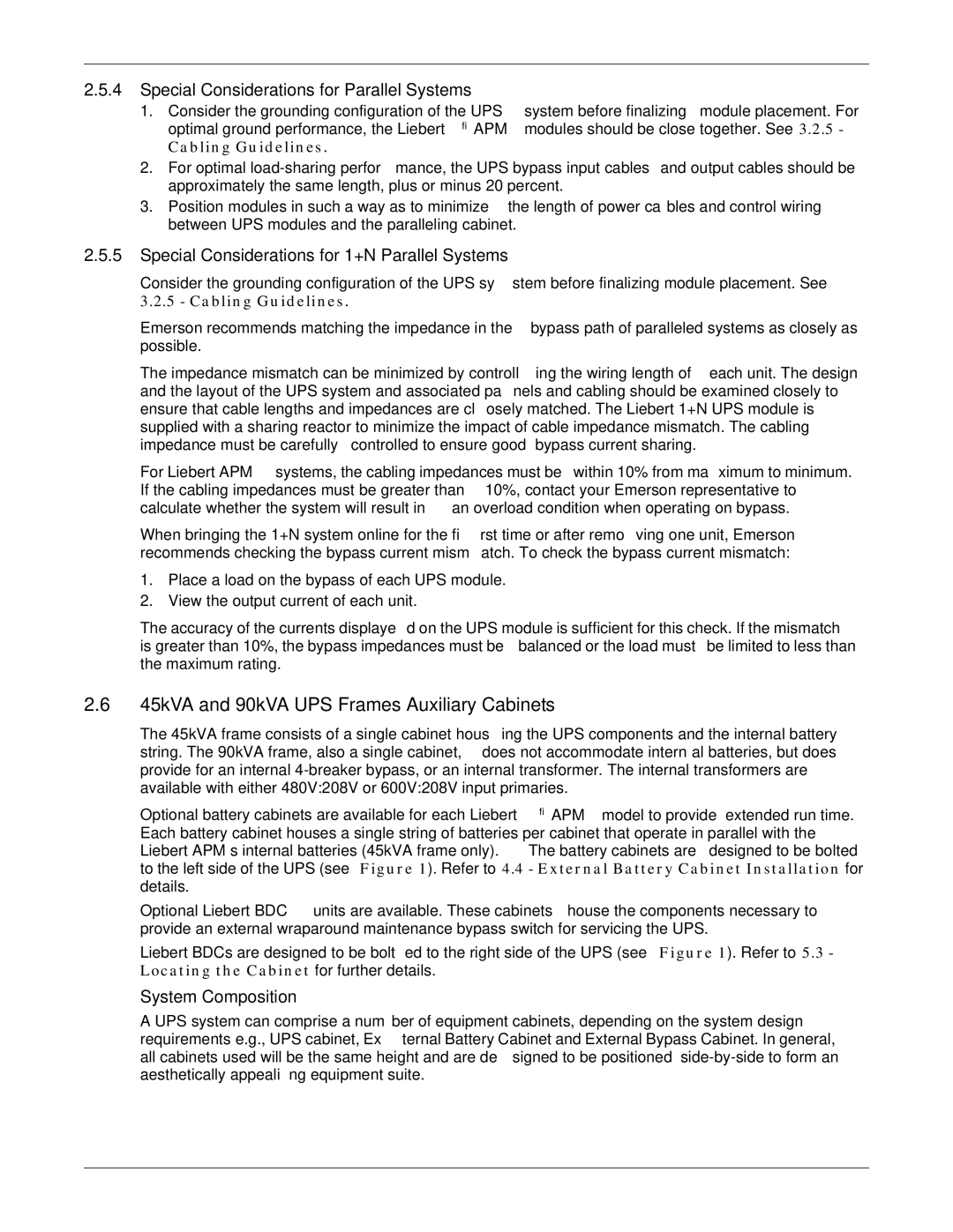 Emerson 115-480, 115-120 45kVA and 90kVA UPS Frames-Auxiliary Cabinets, Special Considerations for Parallel Systems 