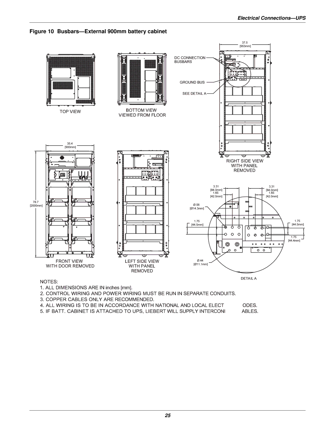 Emerson 115-480, 115-120, 15-90KVA, 115-208, 115-50/60HZ, 115-600V user manual Busbars-External 900mm battery cabinet 