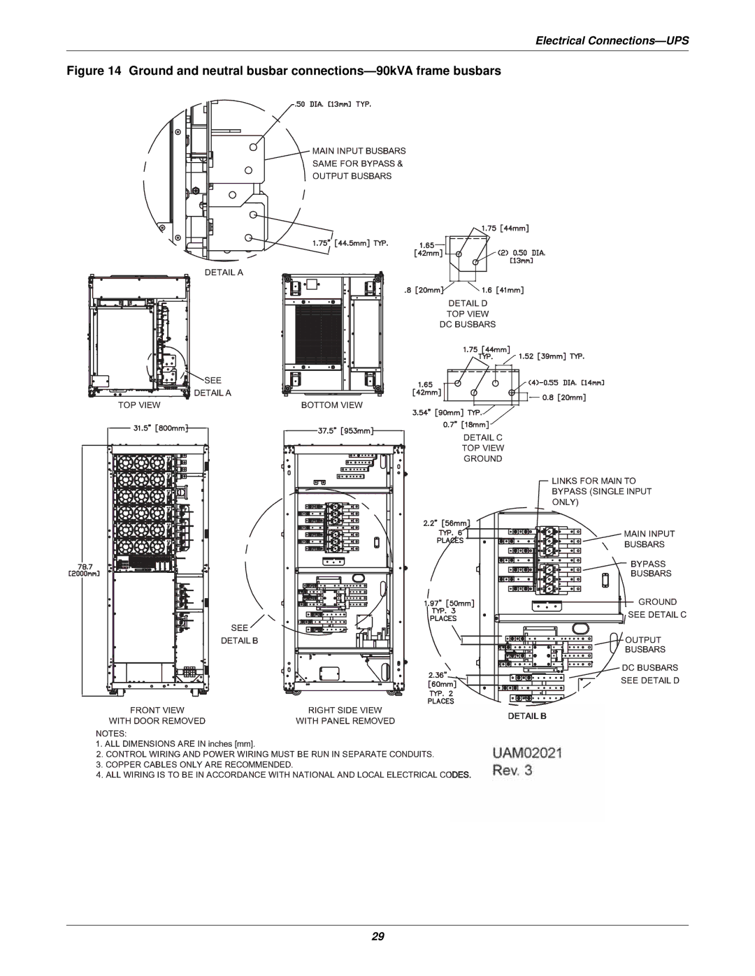 Emerson 115-50/60HZ, 115-120, 15-90KVA, 115-208, 115-600V, 115-480 Ground and neutral busbar connections-90kVA frame busbars 