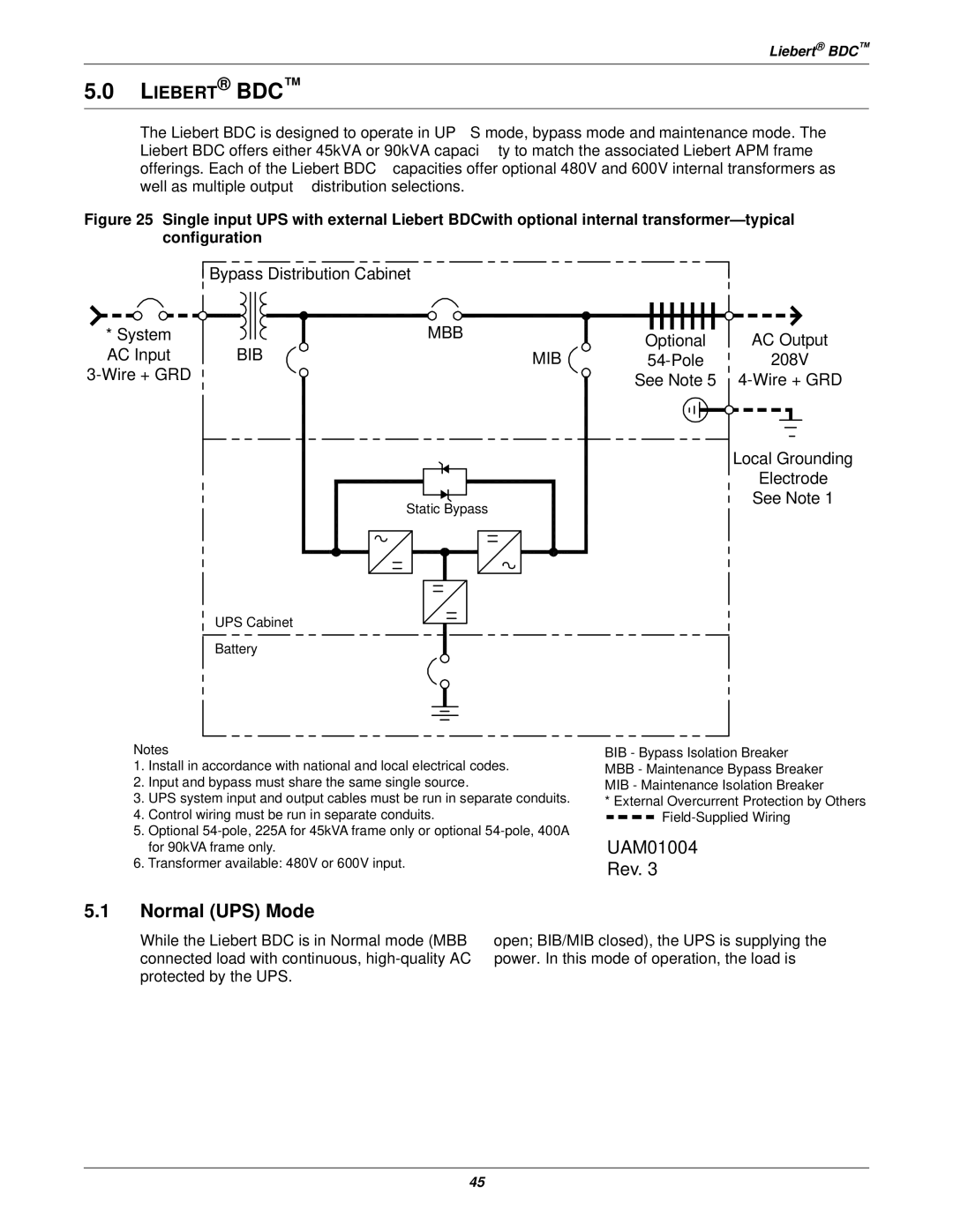 Emerson 15-90KVA, 115-120, 115-208, 115-50/60HZ, 115-600V, 115-480 user manual Normal UPS Mode, Liebert BDC 