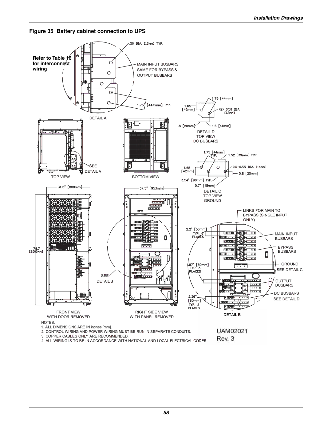 Emerson 115-208, 115-120, 15-90KVA, 115-50/60HZ, 115-600V Battery cabinet connection to UPS, Refer to for interconnect wiring 