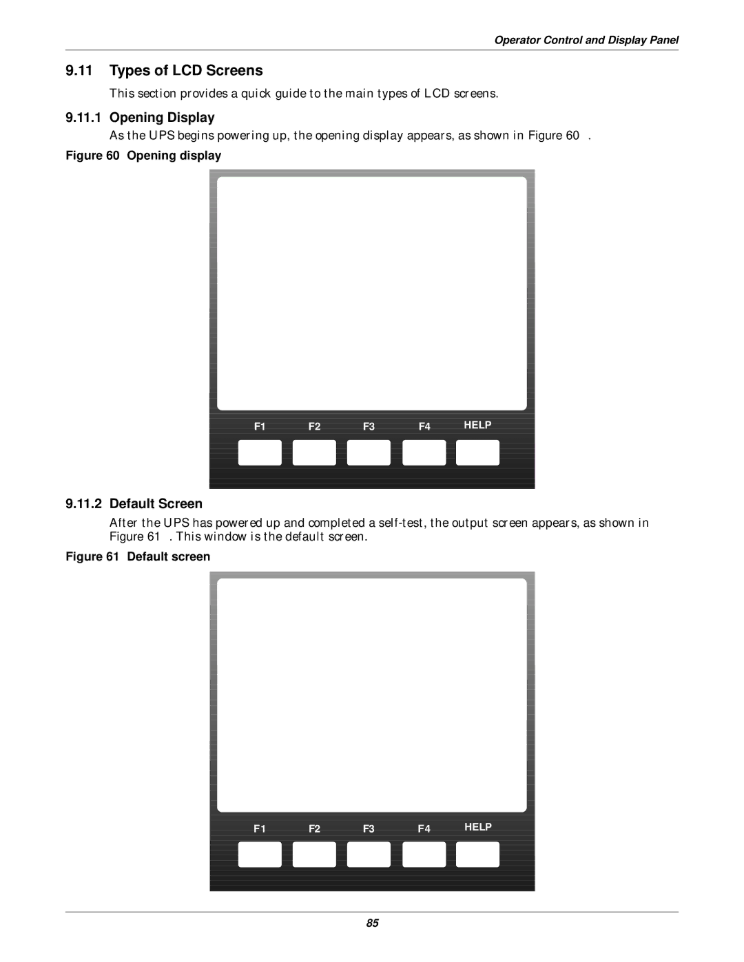 Emerson 115-480, 115-120, 15-90KVA, 115-208, 115-50/60HZ, 115-600V Types of LCD Screens, Opening Display, Default Screen 