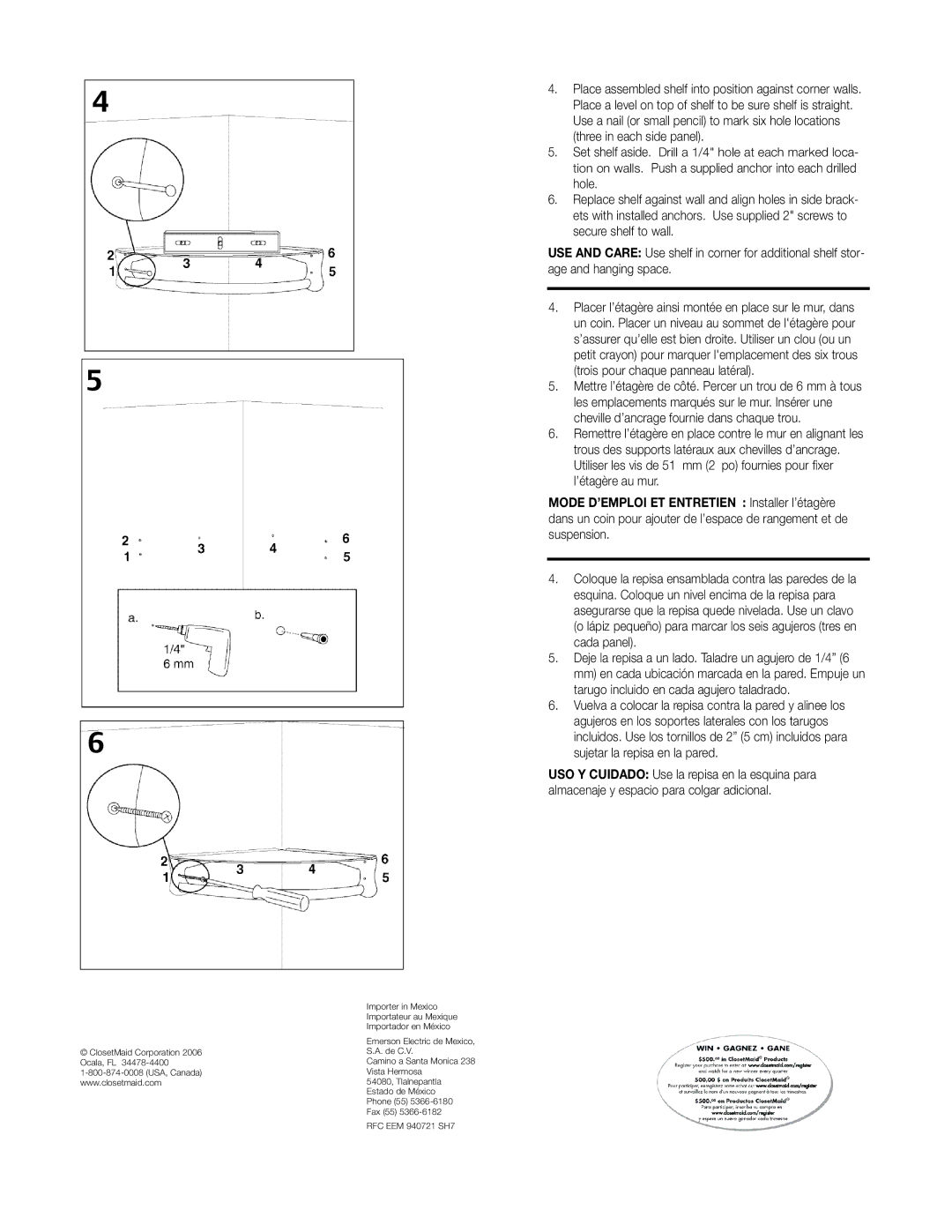 Emerson 1271 installation instructions ClosetMaid Corporation 2006 Ocala, FL 