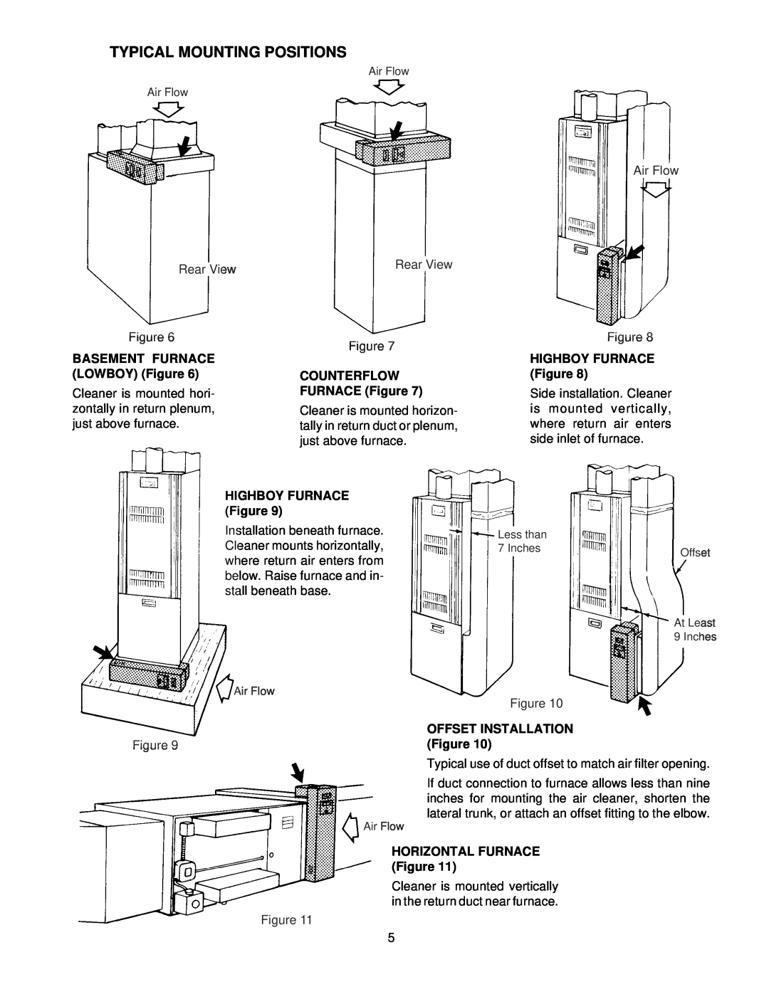Emerson 16C26S-010 owner manual Typical Mounting Positions, BASEMENT FURNACE LOWBOY Figure, COUNTERFLOW FURNACE Figure 