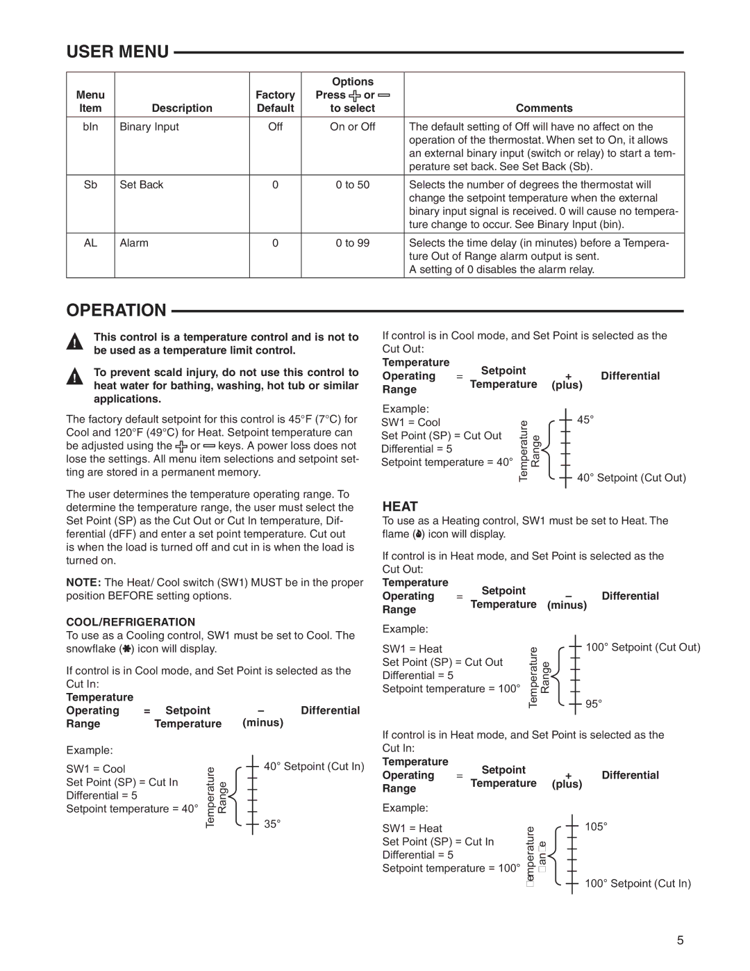 Emerson 16E09-101 specifications Operation, Cool/Refrigeration 