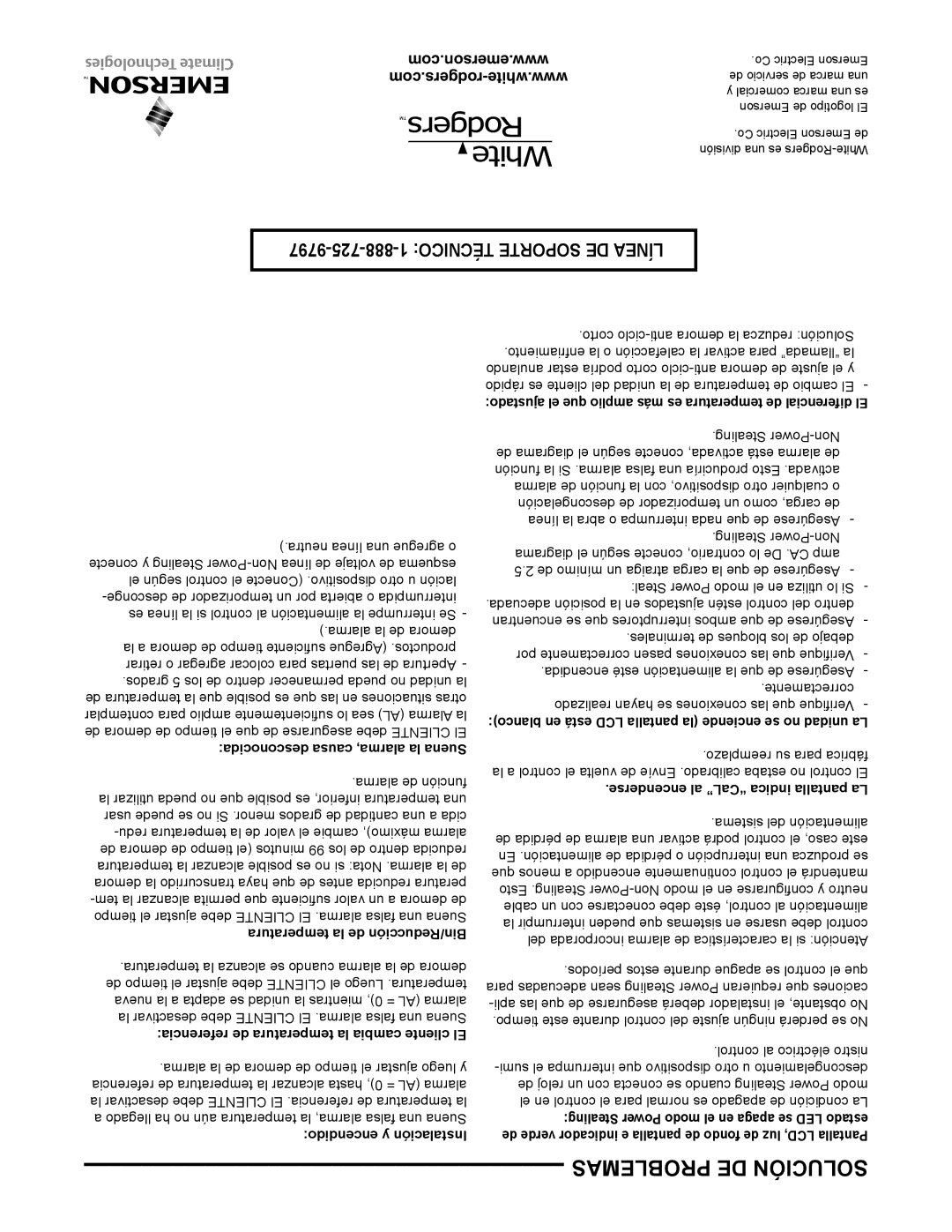 Emerson 16E09-101 specifications Problemas DE Solución 