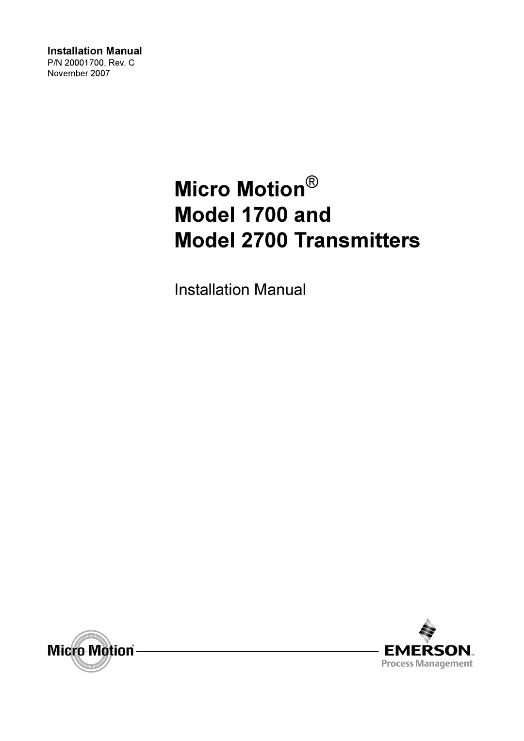 Emerson installation manual Micro Motion Model 1700 Model 2700 Transmitters 