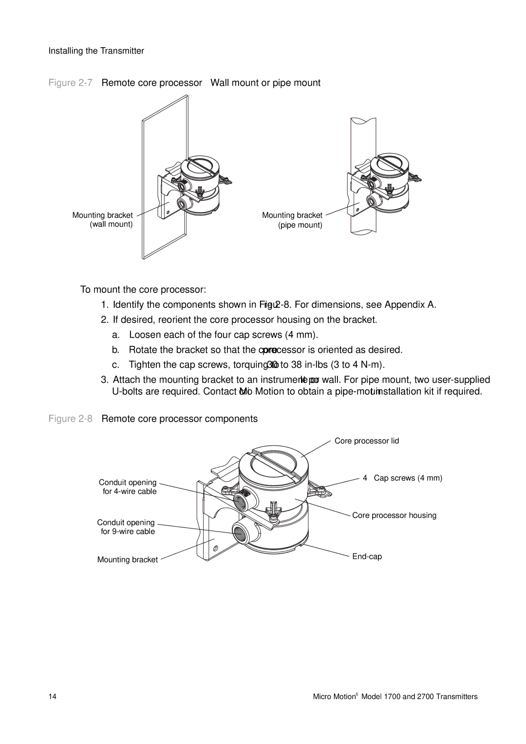 Emerson 1700, 2700 installation manual 7Remote core processor Wall mount or pipe mount 