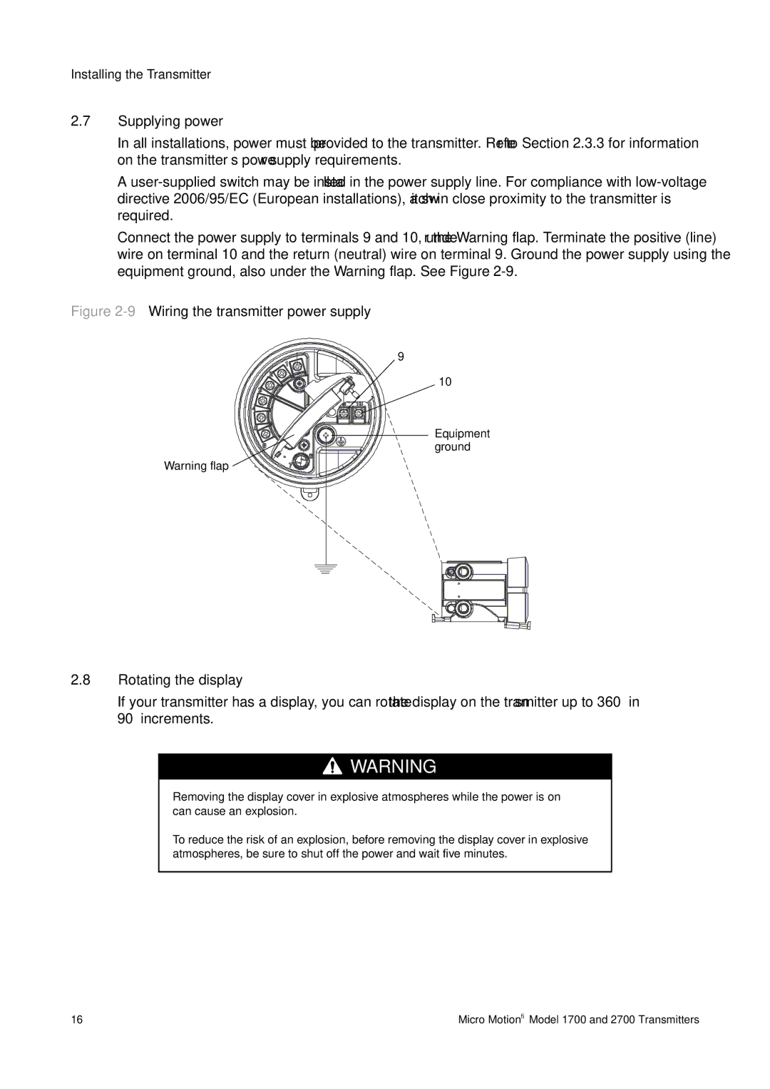 Emerson 1700, 2700 installation manual Supplying power, Rotating the display 