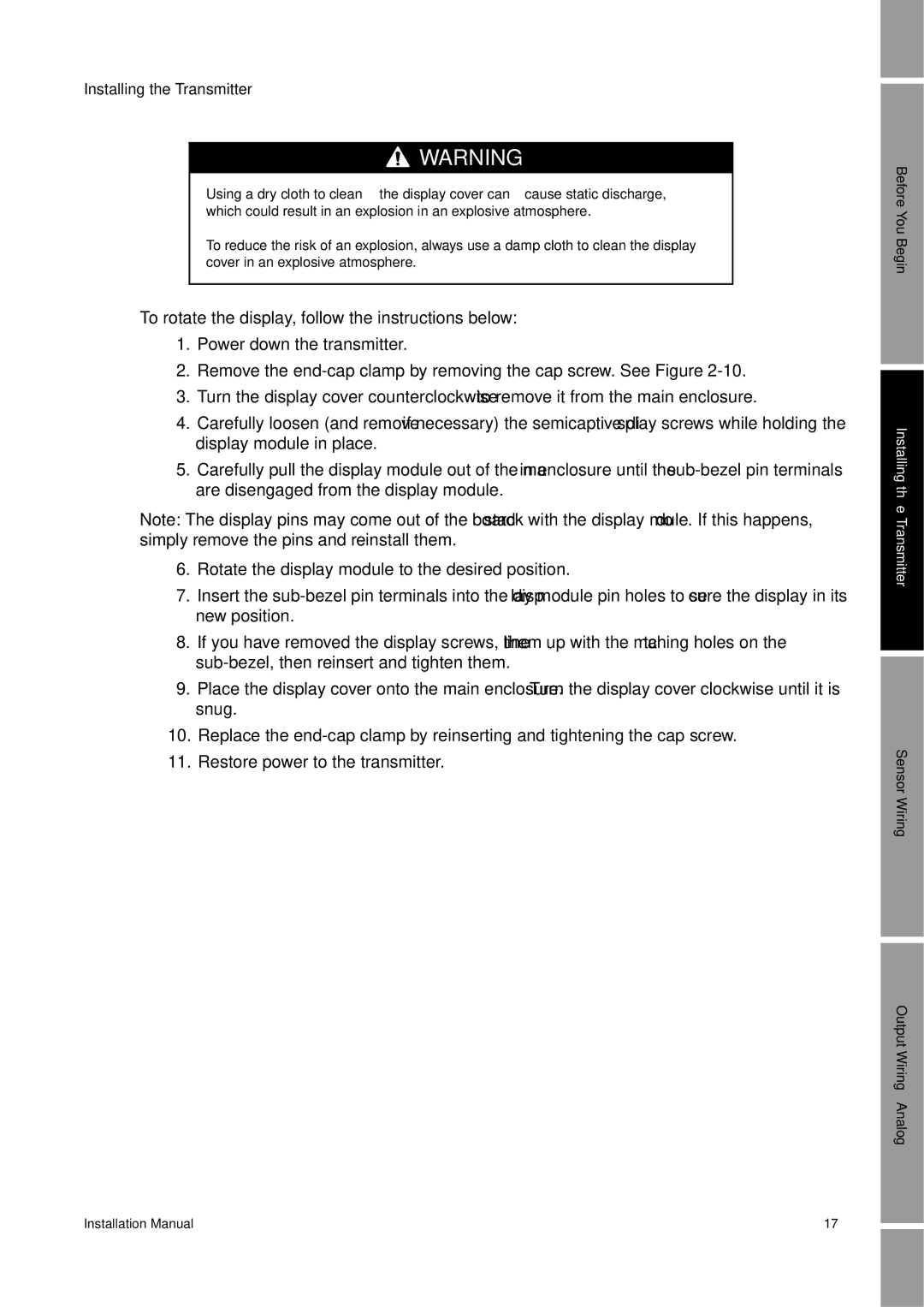 Emerson 2700, 1700 installation manual Installing the Transmitter 