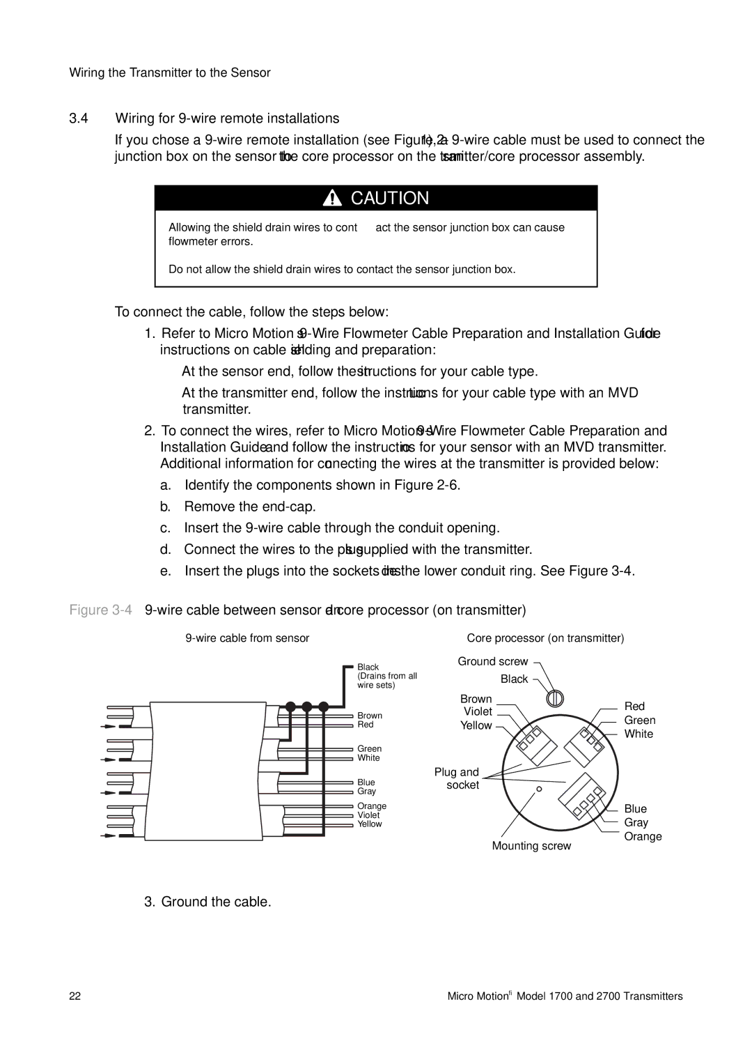 Emerson 1700, 2700 installation manual Wiring for 9-wire remote installations, Core processor on transmitter 