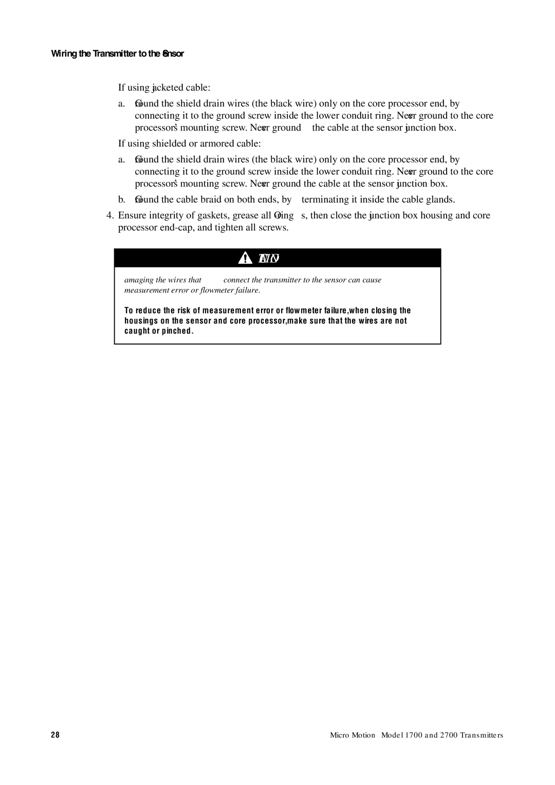 Emerson 1700, 2700 installation manual Wiring the Transmitter to the Sensor 