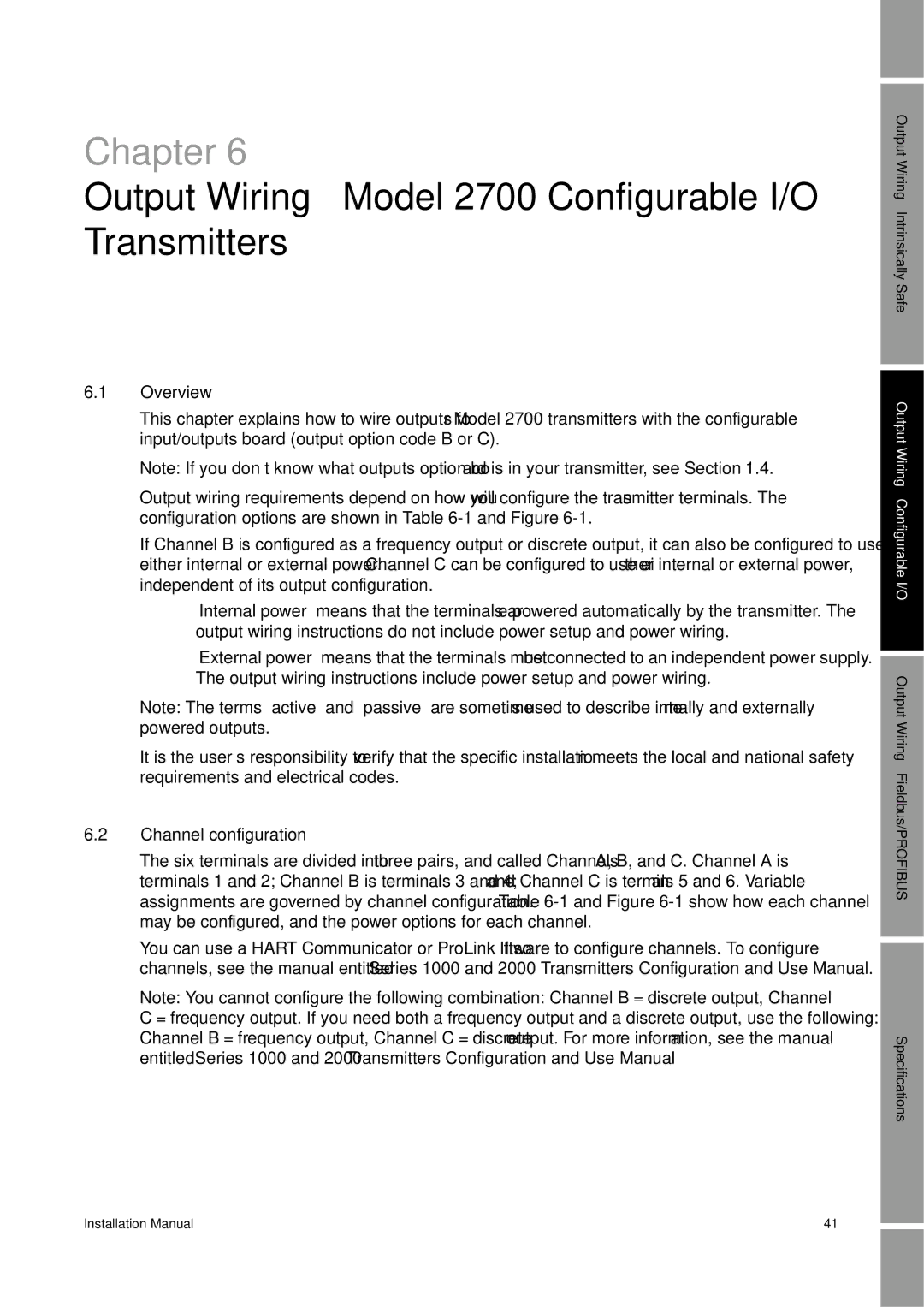 Emerson 1700 installation manual Output Wiring Model 2700 Configurable I/O Transmitters, Channel configuration 