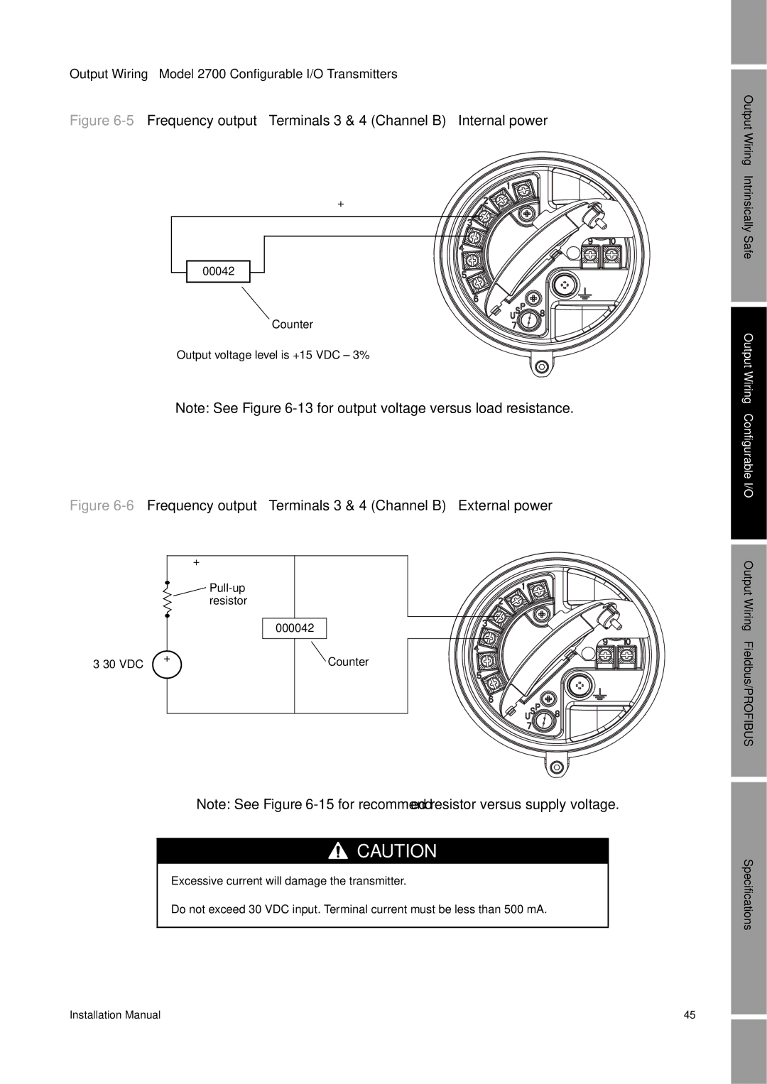 Emerson 2700, 1700 installation manual 5Frequency output Terminals 3 & 4 Channel B Internal power 