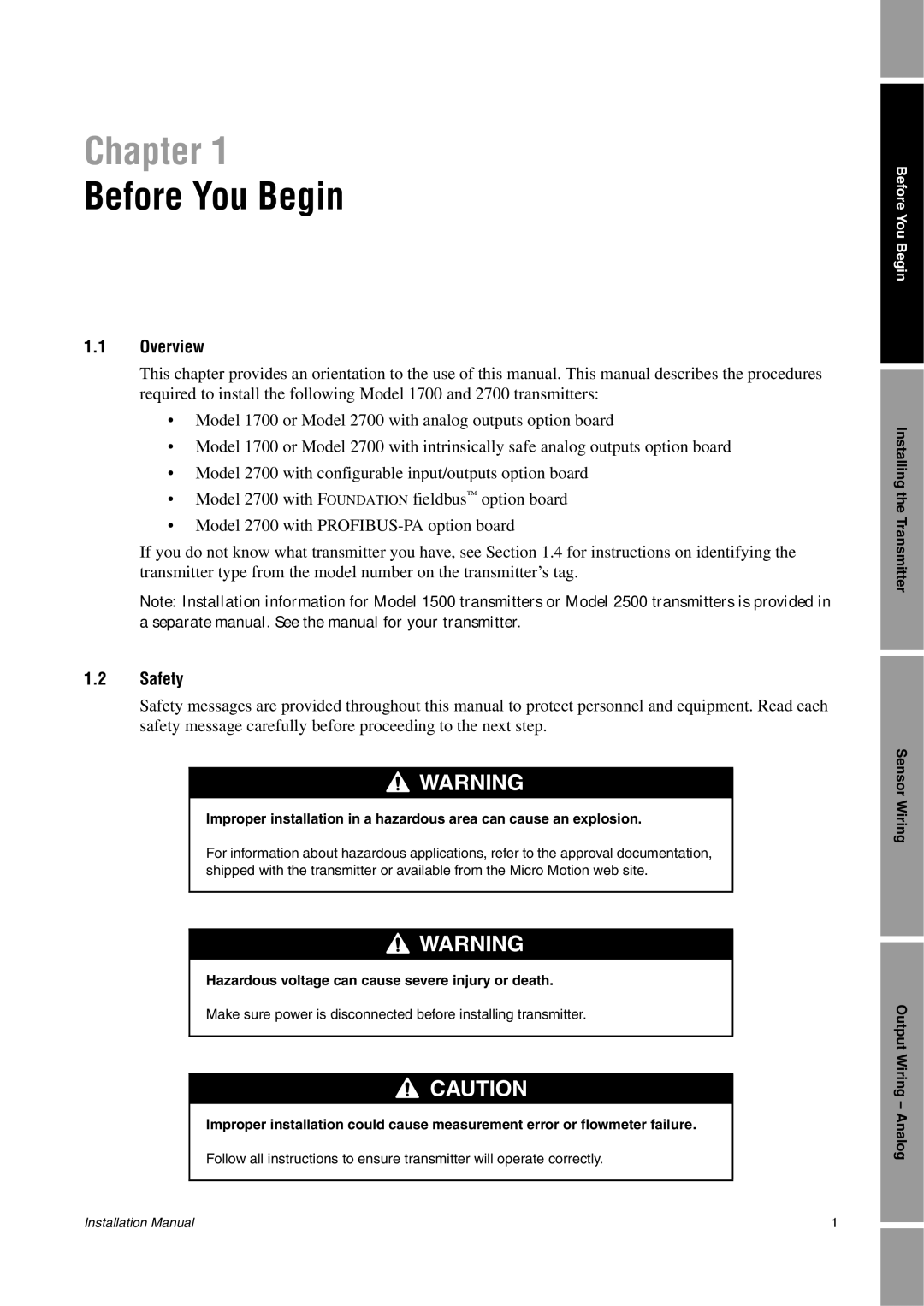 Emerson 2700, 1700 installation manual Before You Begin, Overview, Safety 