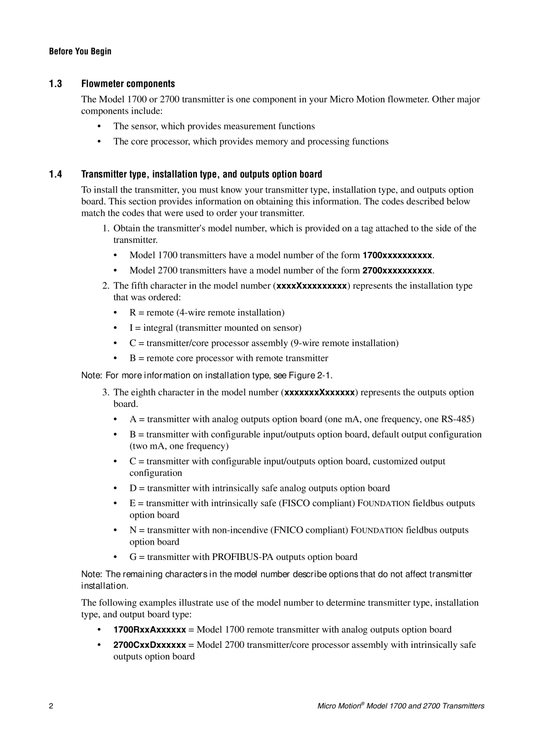 Emerson 1700, 2700 installation manual Flowmeter components 