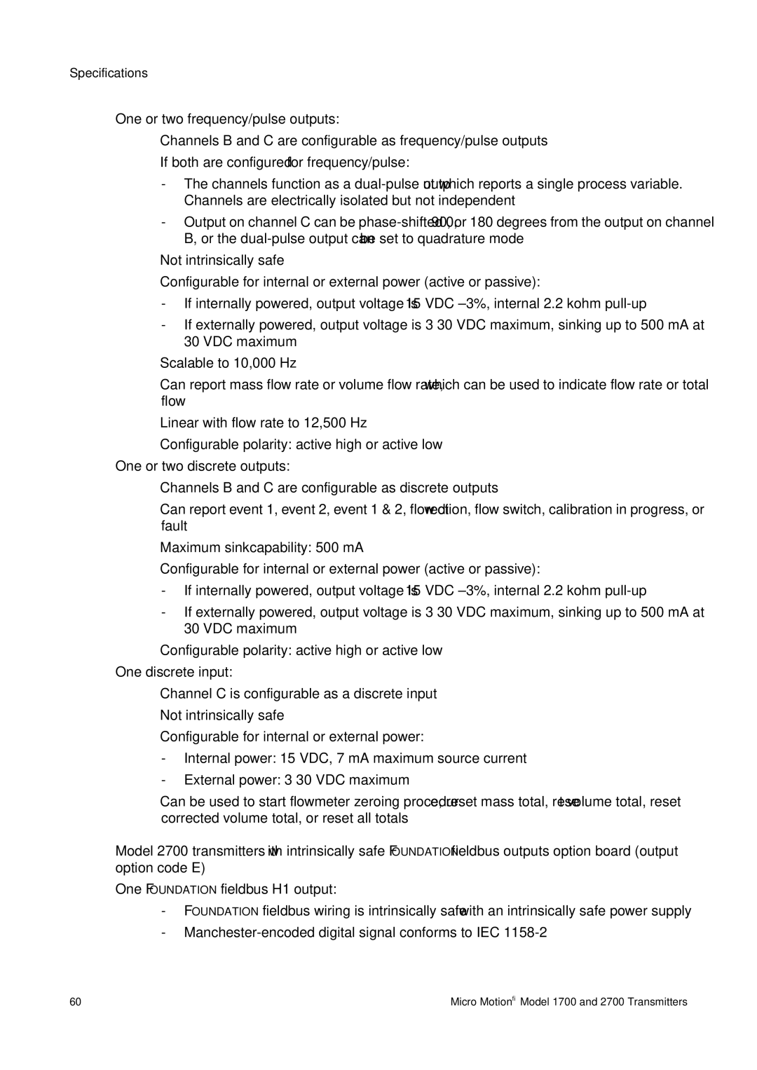 Emerson 1700, 2700 installation manual Specifications 