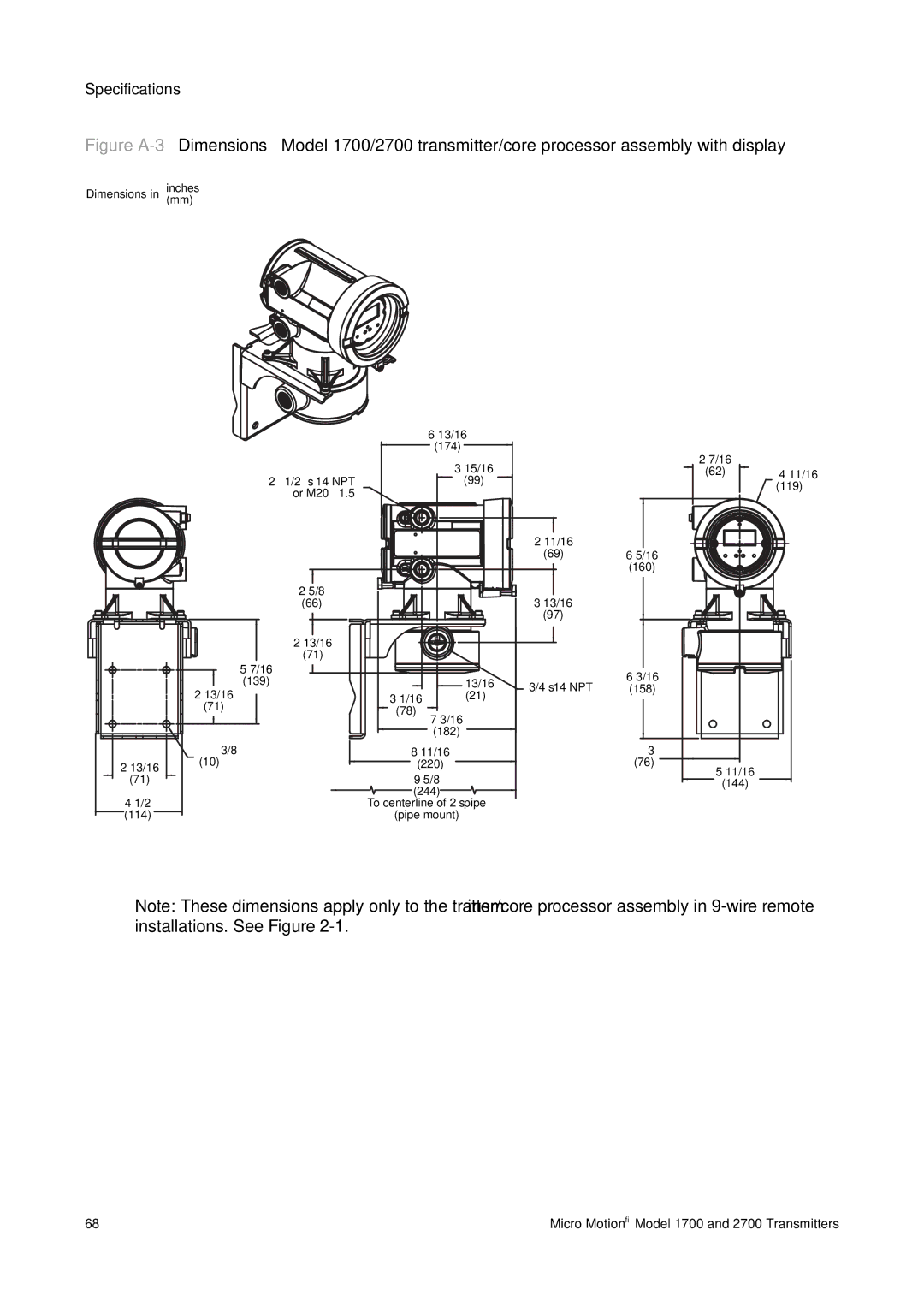 Emerson 1700, 2700 installation manual Or M20 × 11/16 160 13/16 139 ″-14 NPT 158 182 × Ø3/8 