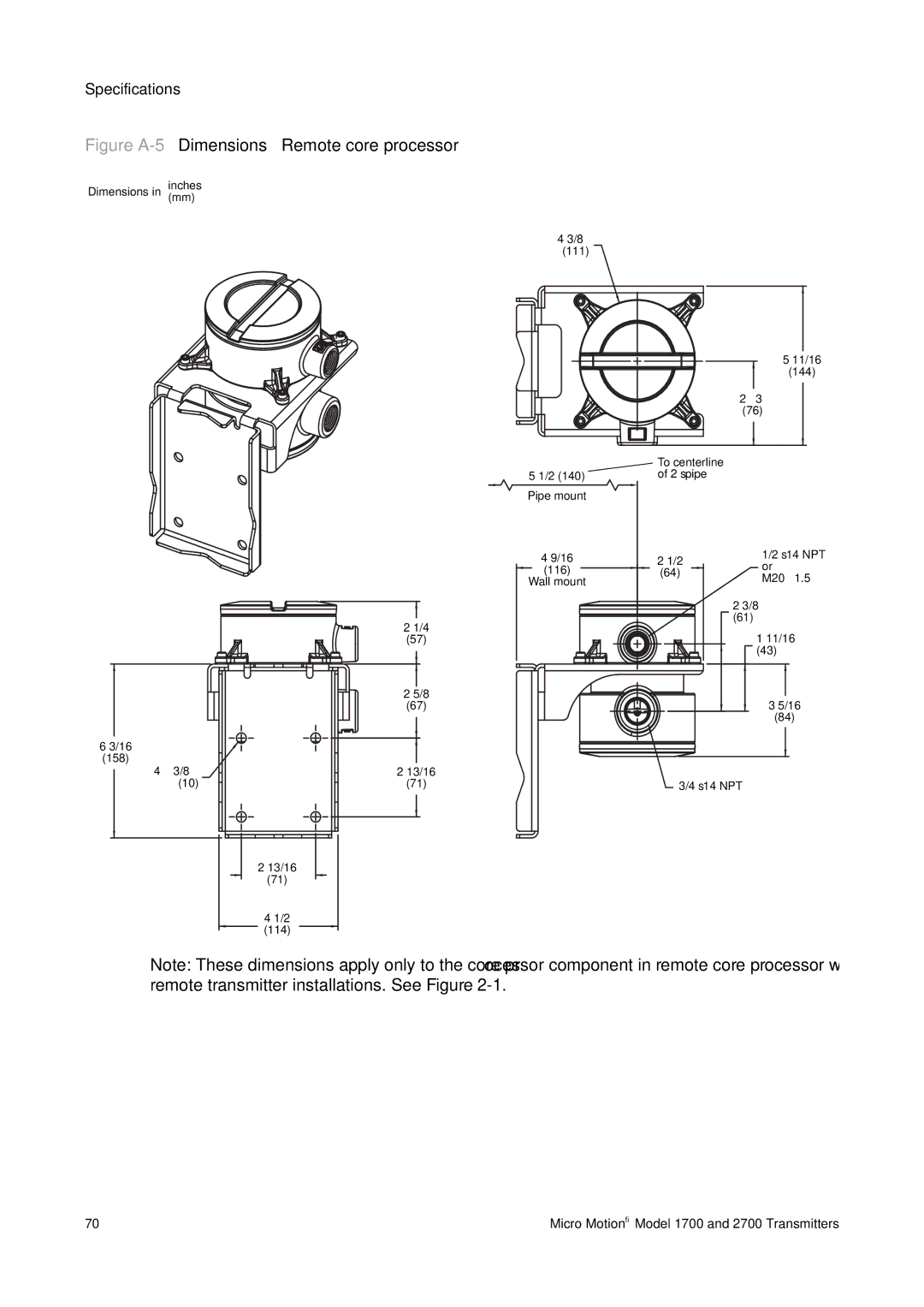 Emerson 1700, 2700 installation manual Figure A-5Dimensions Remote core processor 